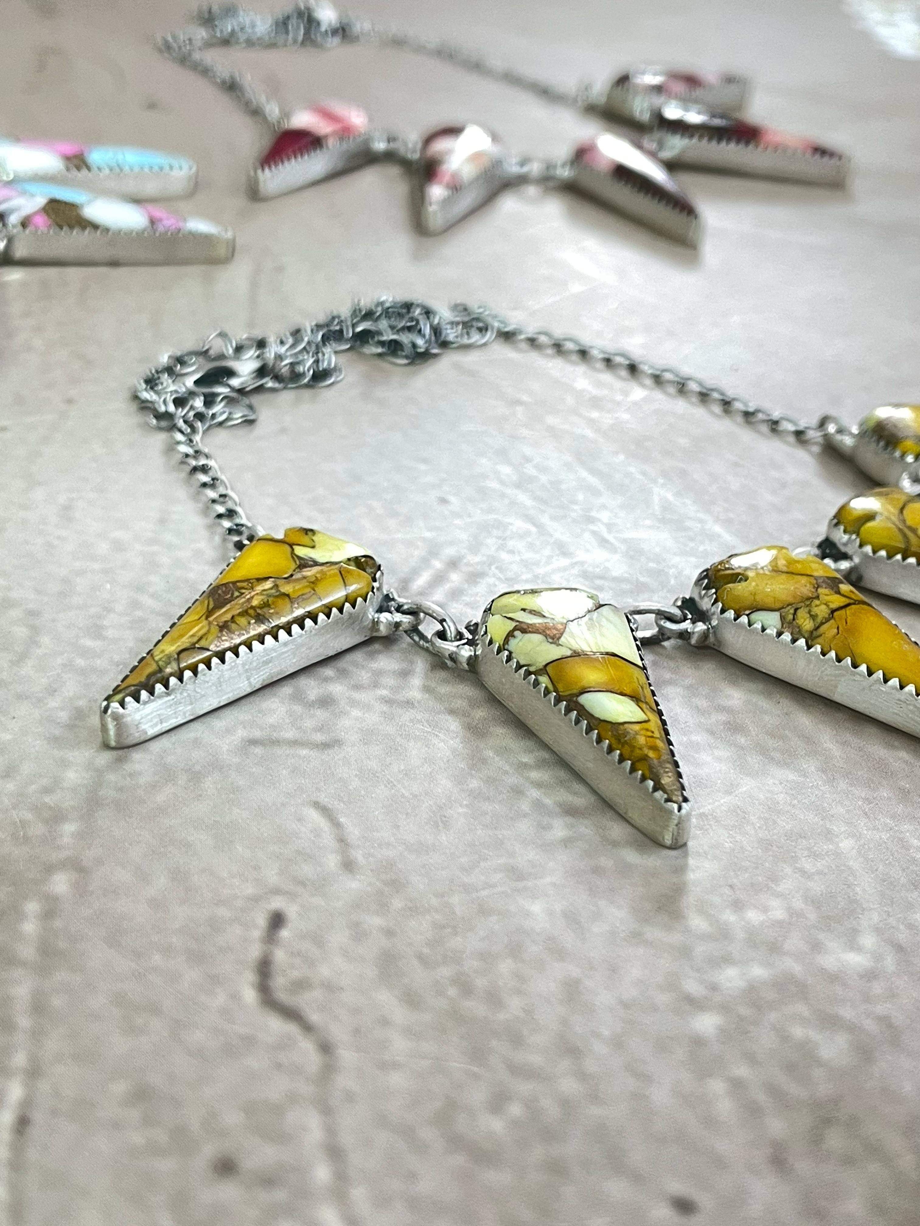 Handmade Sterling Silver Dahlia Rose, Honey Dahlia, Cotton Candy Turquoise Necklace with Signed Nizhoni