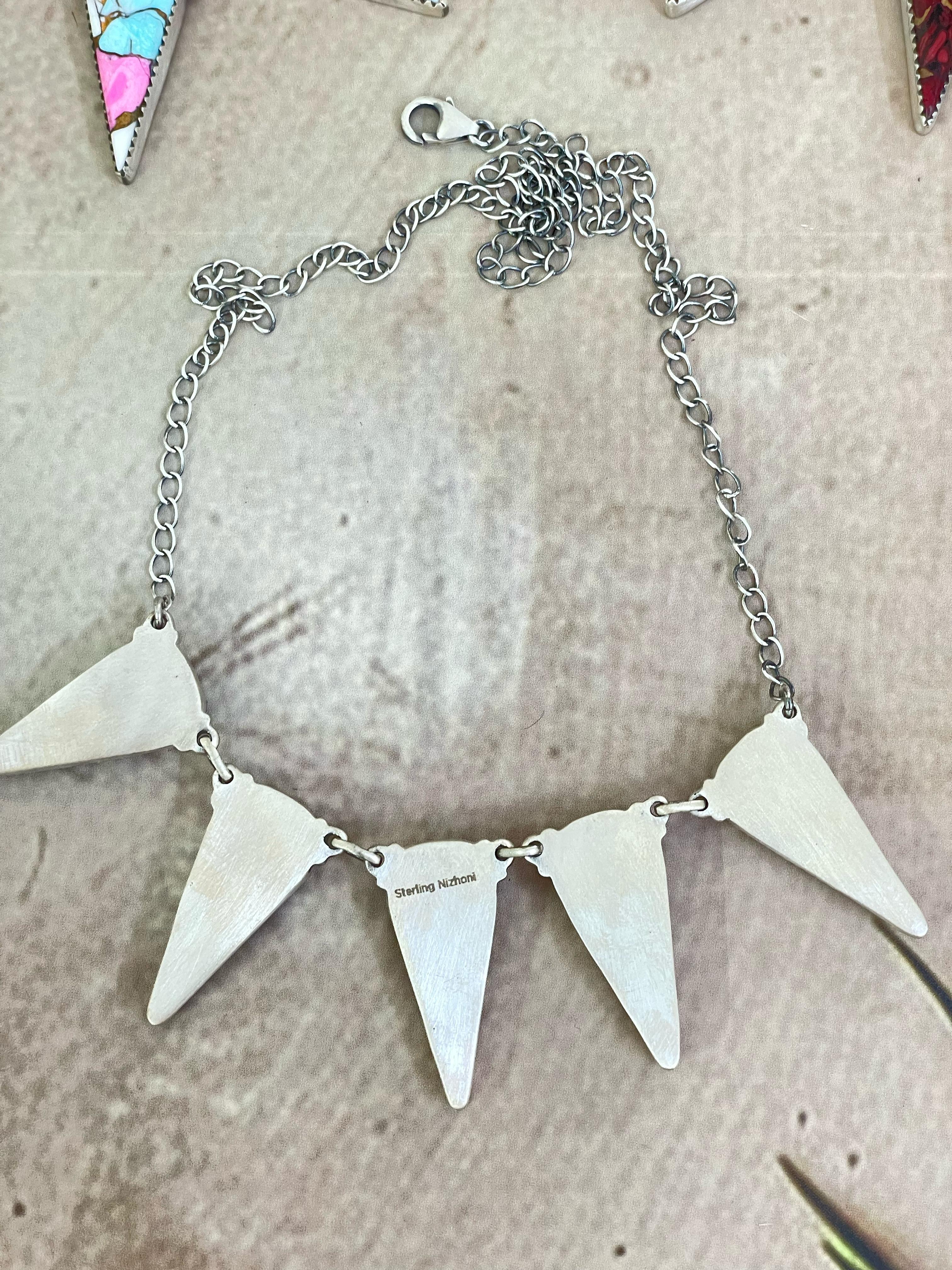 Handmade Sterling Silver Dahlia Rose, Honey Dahlia, Cotton Candy Turquoise Necklace with Signed Nizhoni