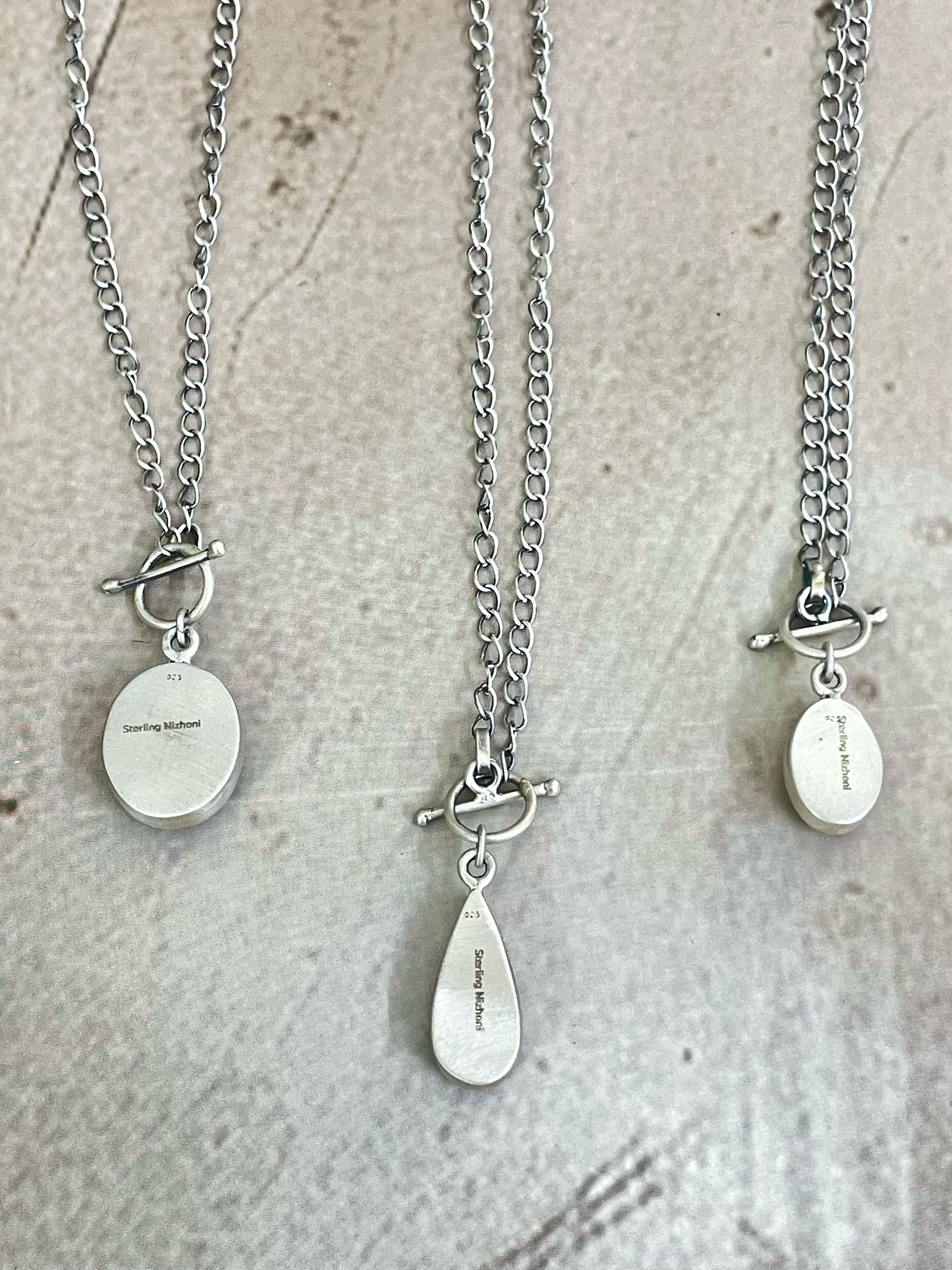 Handmade Sterling Silver Multi Stone Necklace with Signed Nizhoni