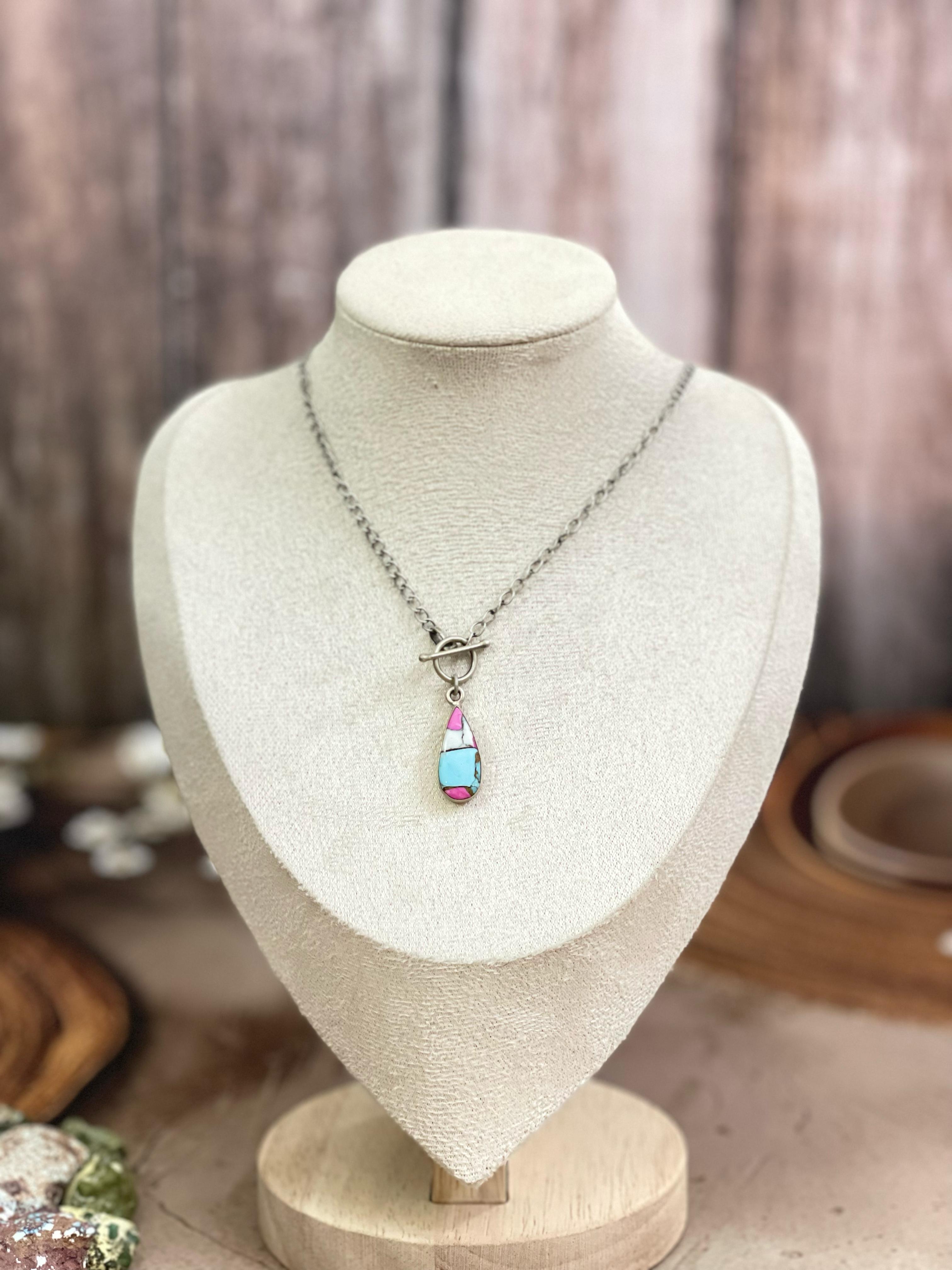Handmade Sterling Silver Multi Stone Necklace with Signed Nizhoni