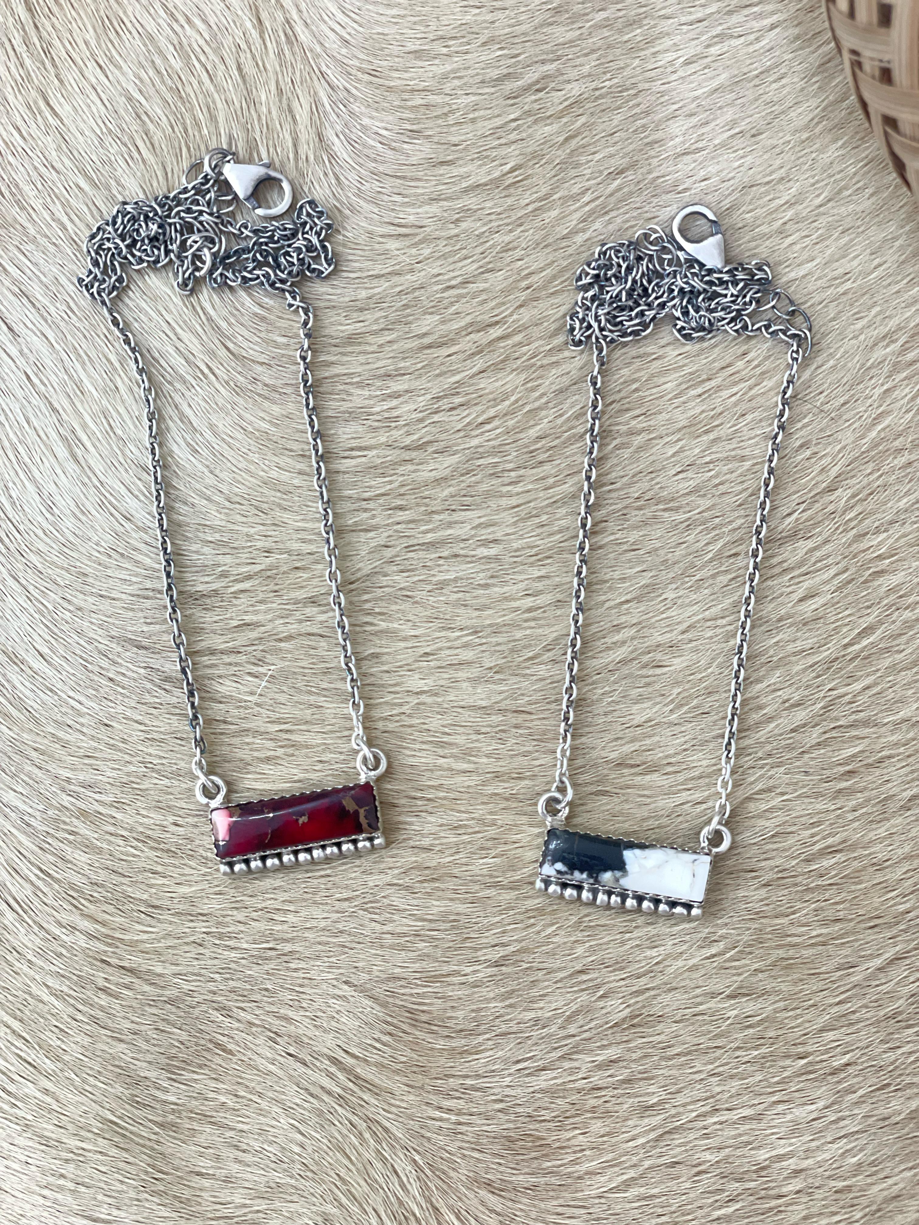 Handmade Sterling Silver White Buffalo, Dahlia Rose Necklace with Signed Nizhoni