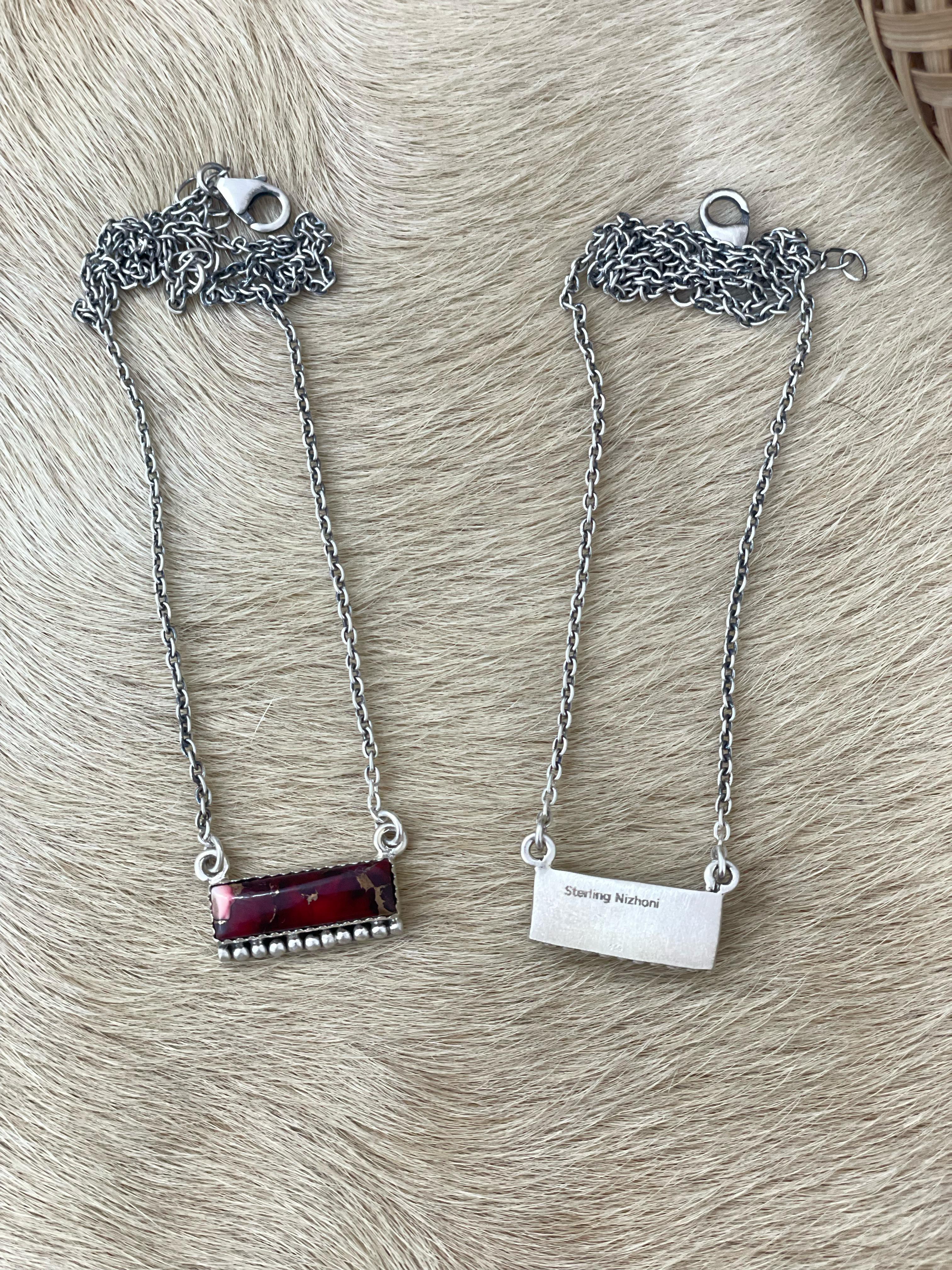 Handmade Sterling Silver White Buffalo, Dahlia Rose Necklace with Signed Nizhoni