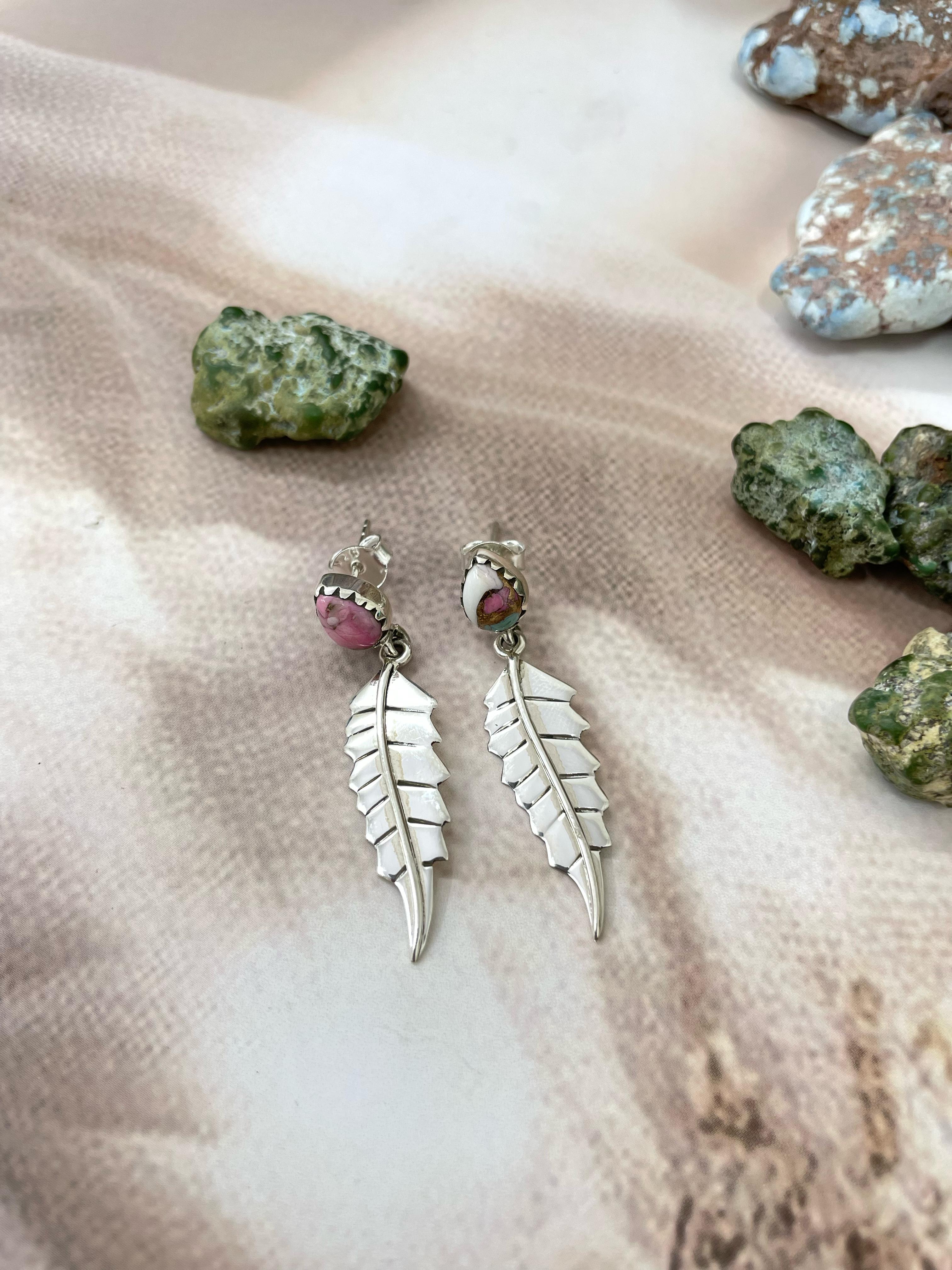 Handmade Sterling Silver Cotton Candy Turquoise Dangles Earrings with Signed Nizhoni