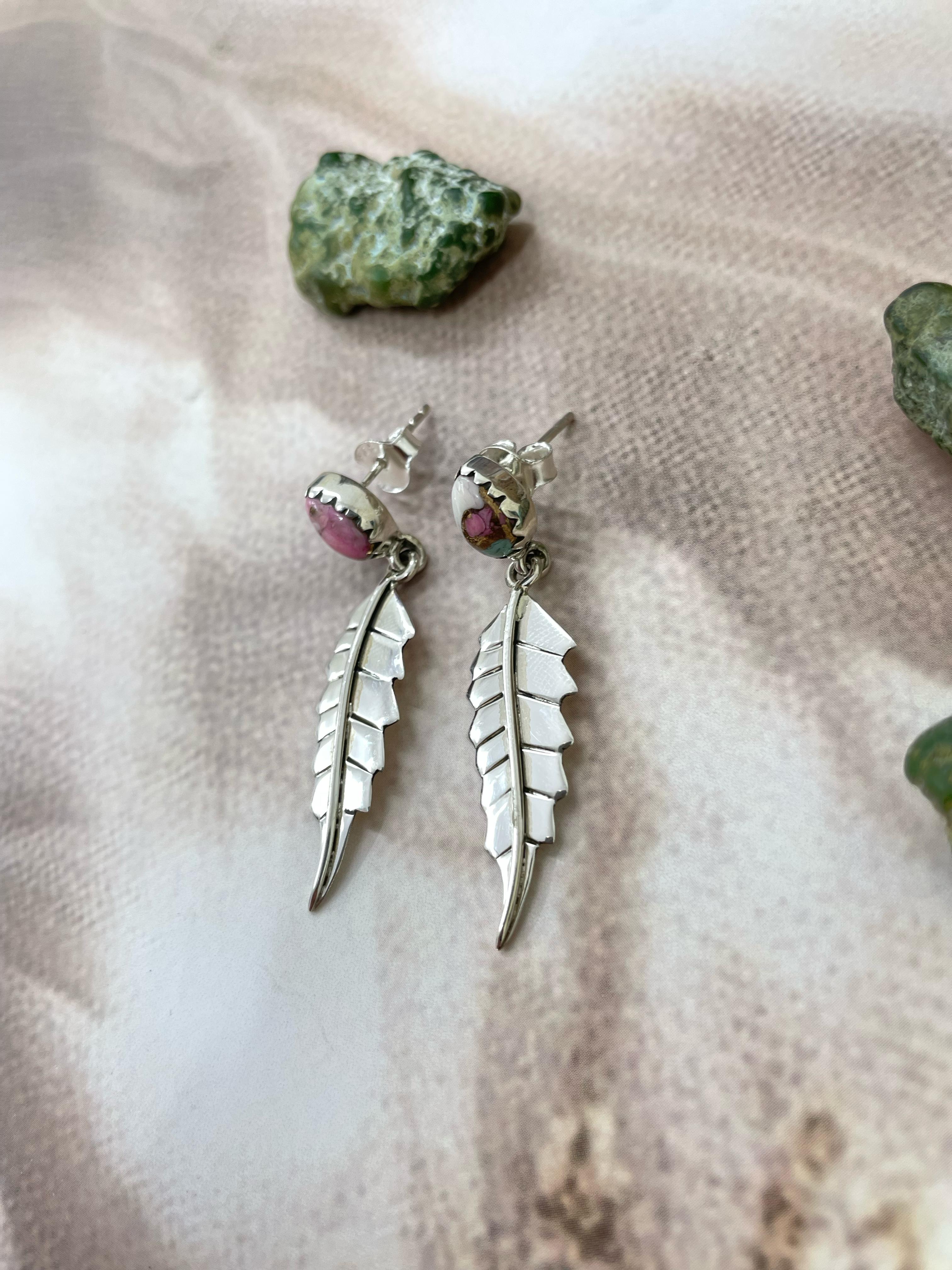 Handmade Sterling Silver Cotton Candy Turquoise Dangles Earrings with Signed Nizhoni