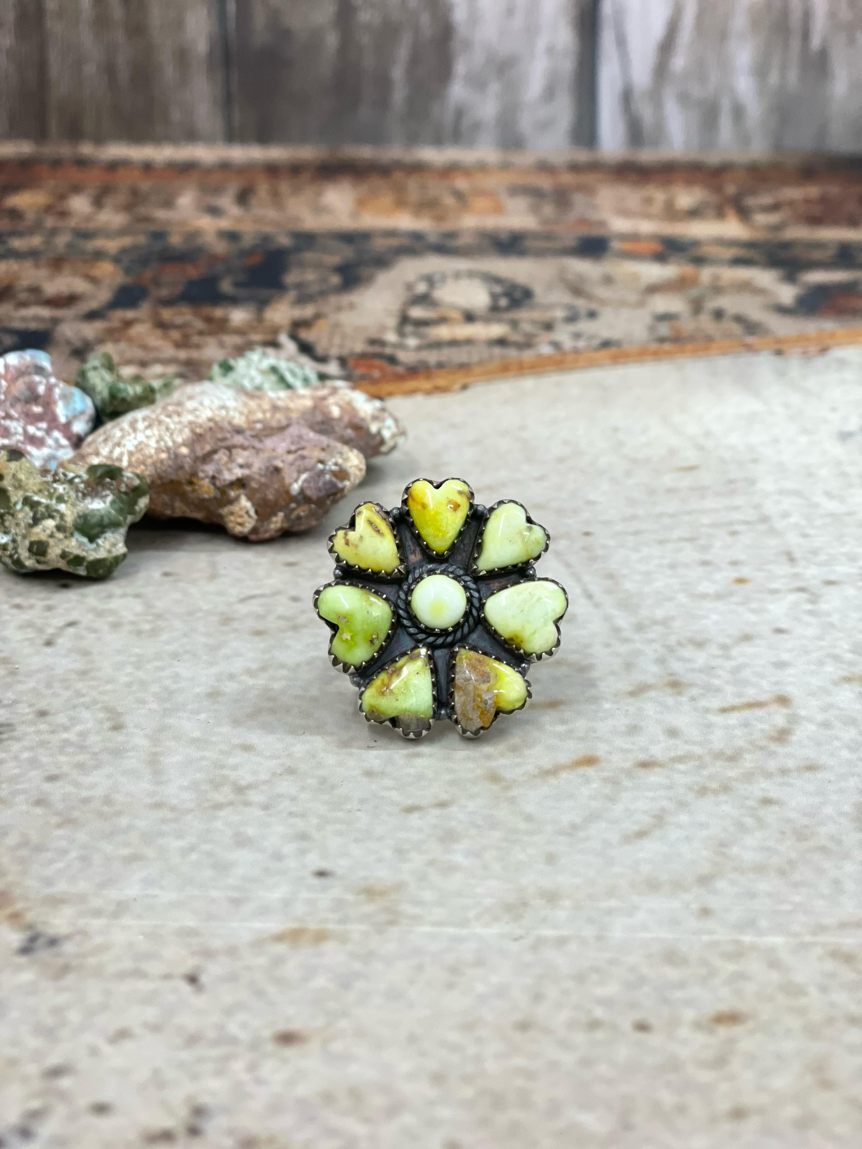 Handmade Sterling Silver Palomino (Heart) Adjustable Ring with Signed Nizhoni