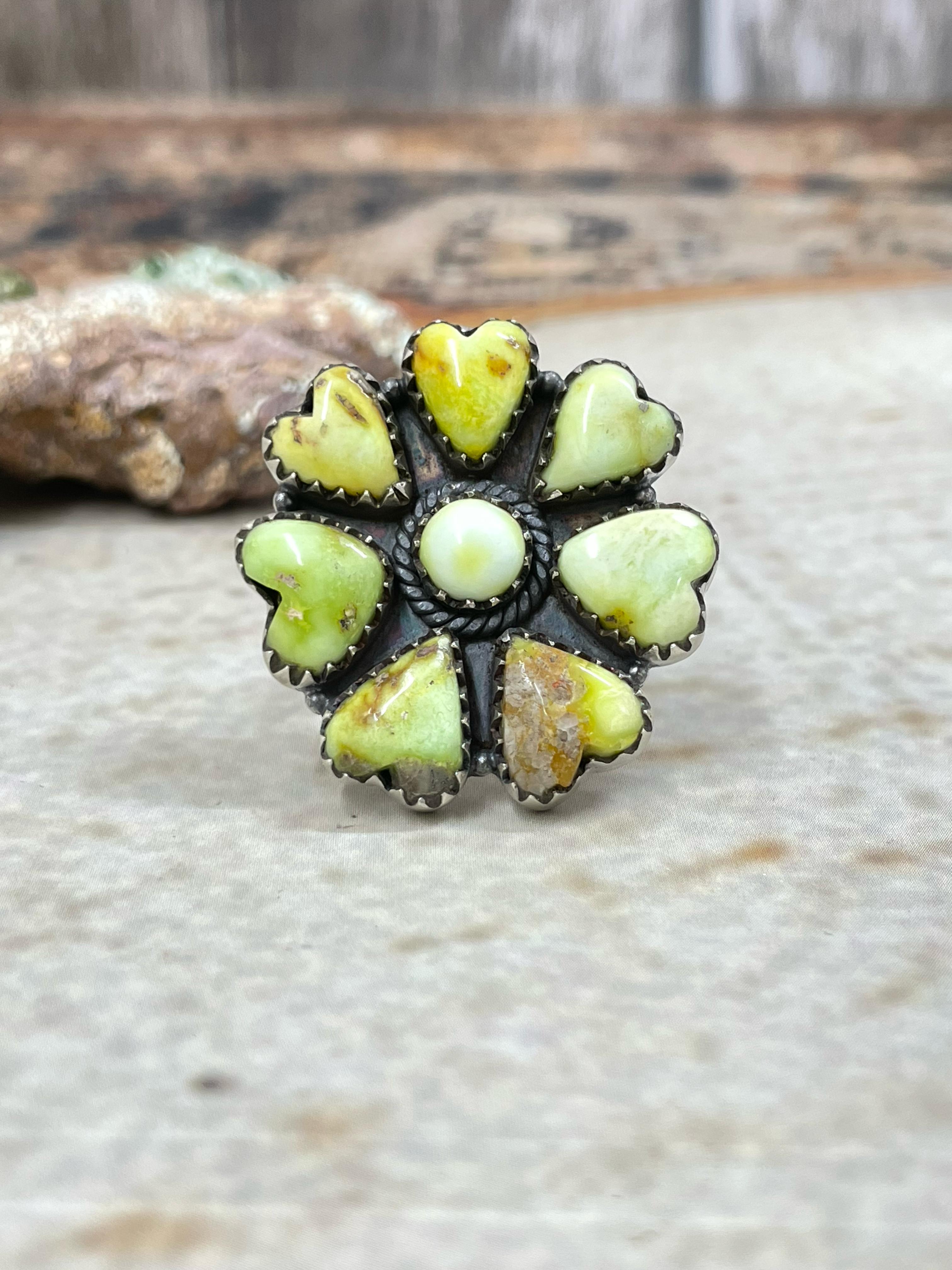 Handmade Sterling Silver Palomino (Heart) Adjustable Ring with Signed Nizhoni