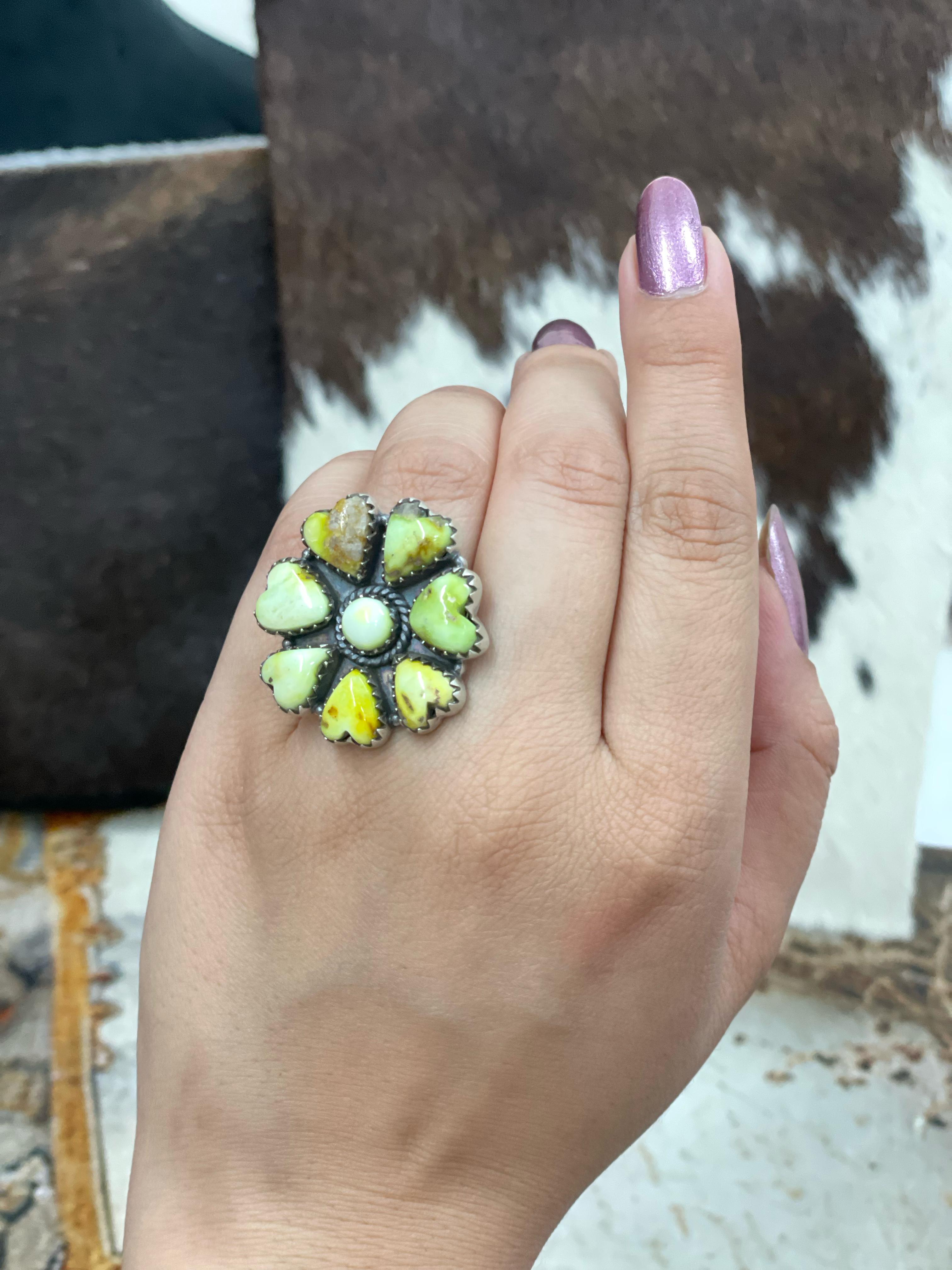 Handmade Sterling Silver Palomino (Heart) Adjustable Ring with Signed Nizhoni