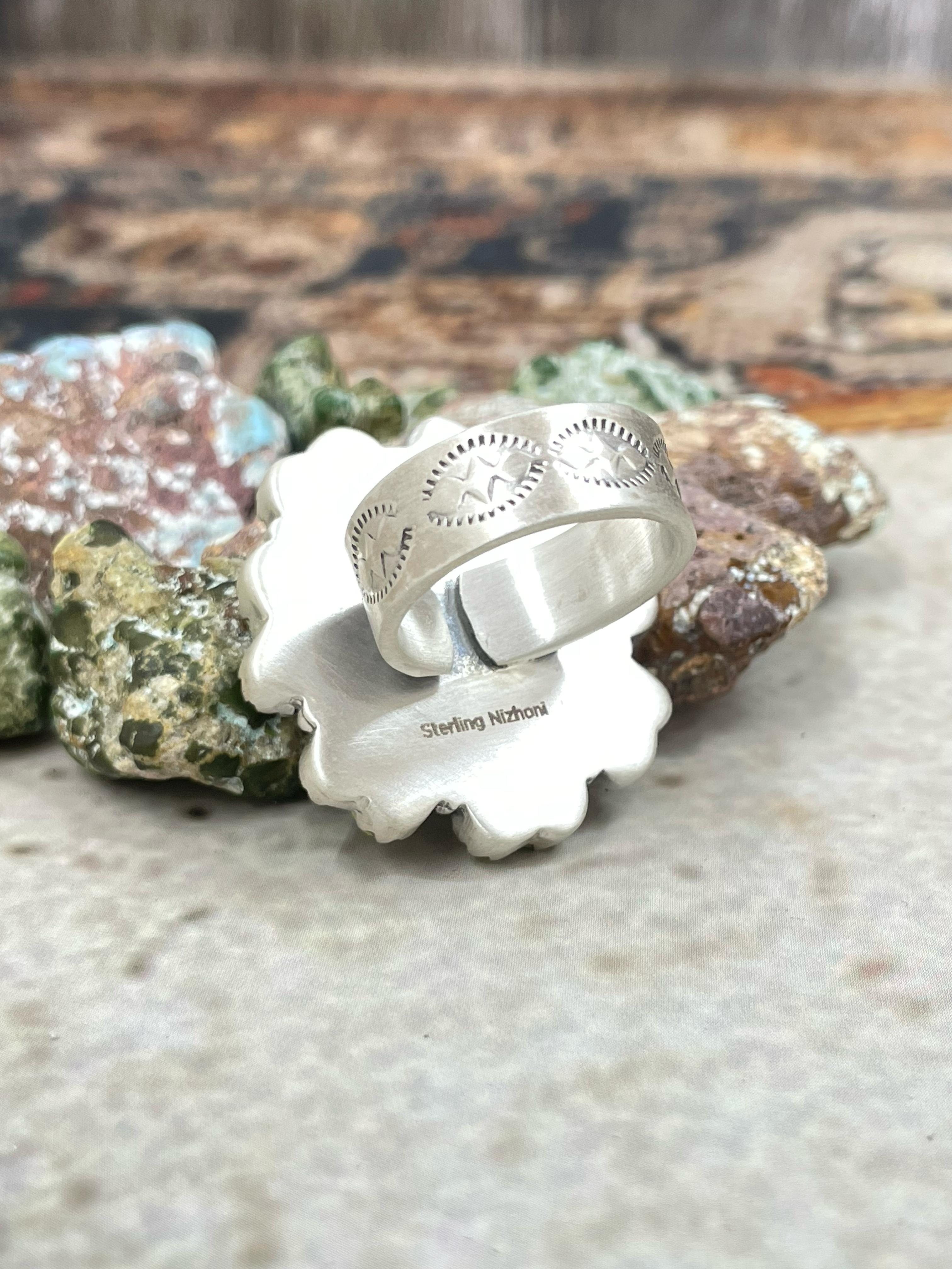 Handmade Sterling Silver Palomino (Heart) Adjustable Ring with Signed Nizhoni