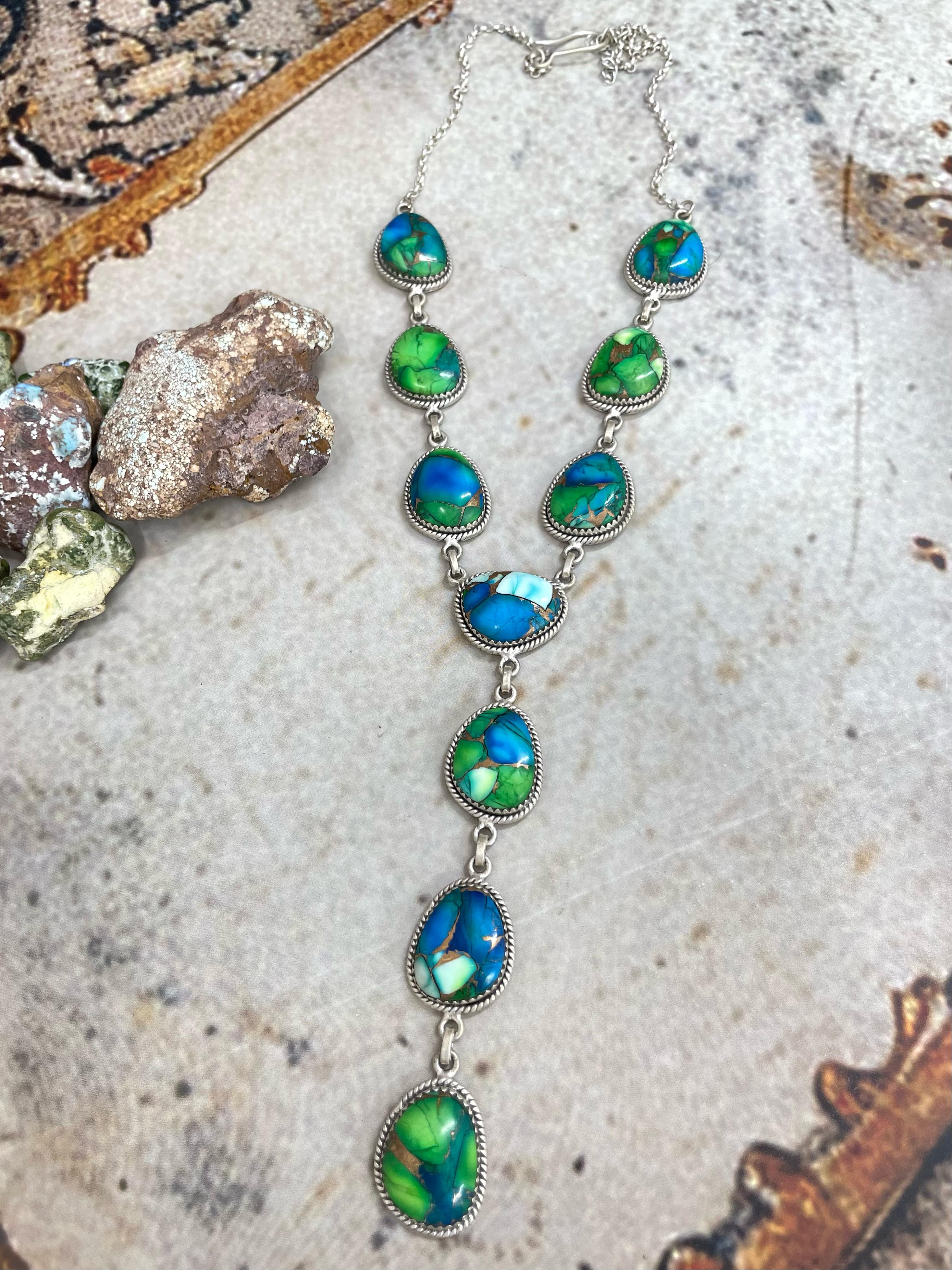 Handmade Sterling Silver Peacock Dahlia (Fancy) Necklace with Signed Nizhoni