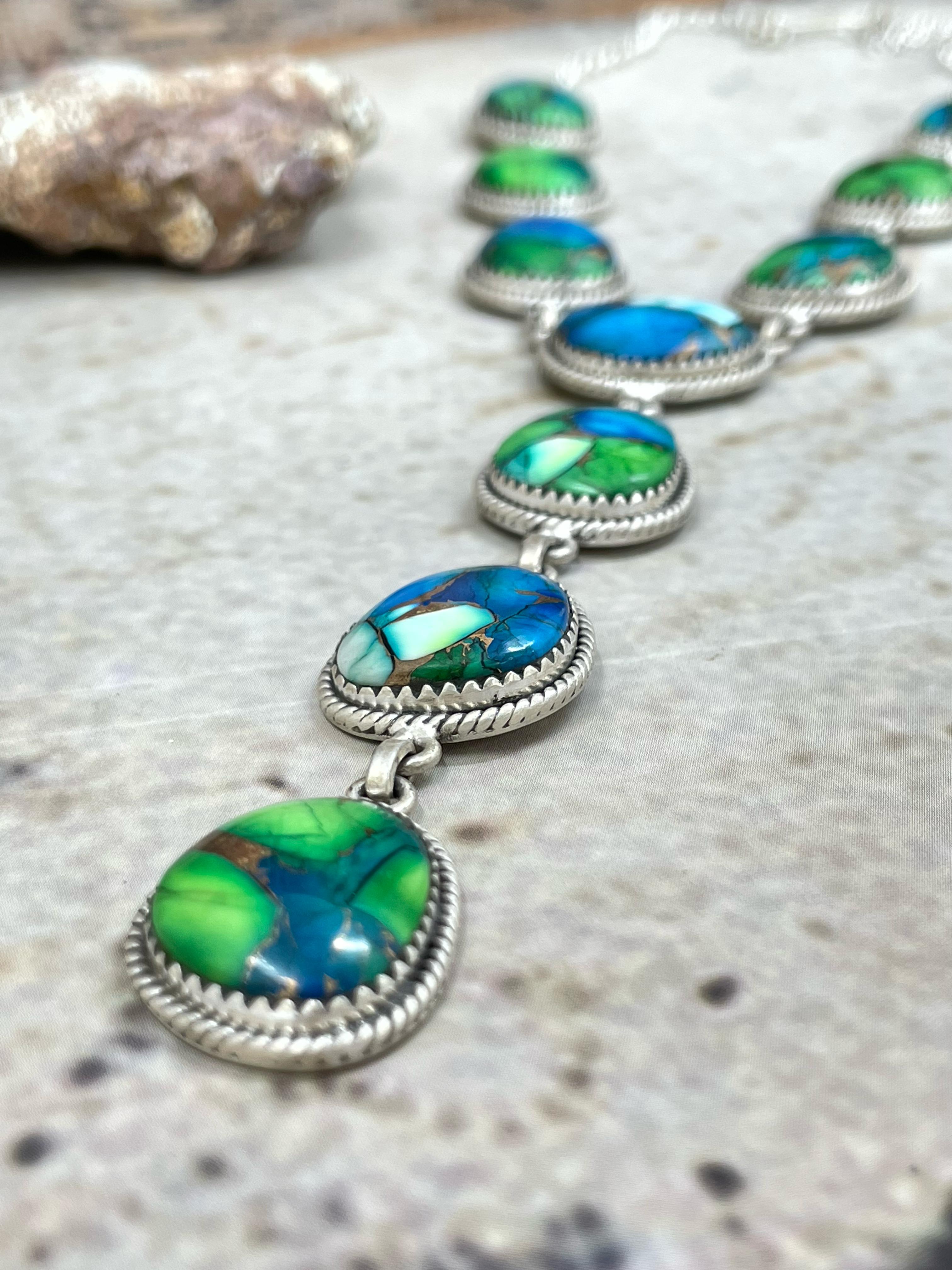 Handmade Sterling Silver Peacock Dahlia (Fancy) Necklace with Signed Nizhoni