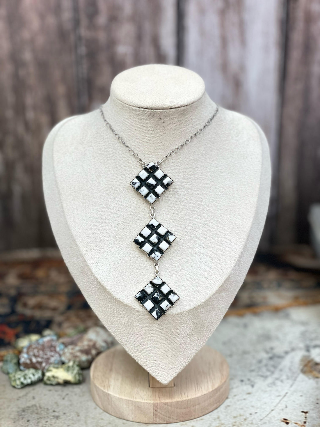 Handmade Sterling Dahlia Rose, White Buffalo Necklace with Signed Nizhoni