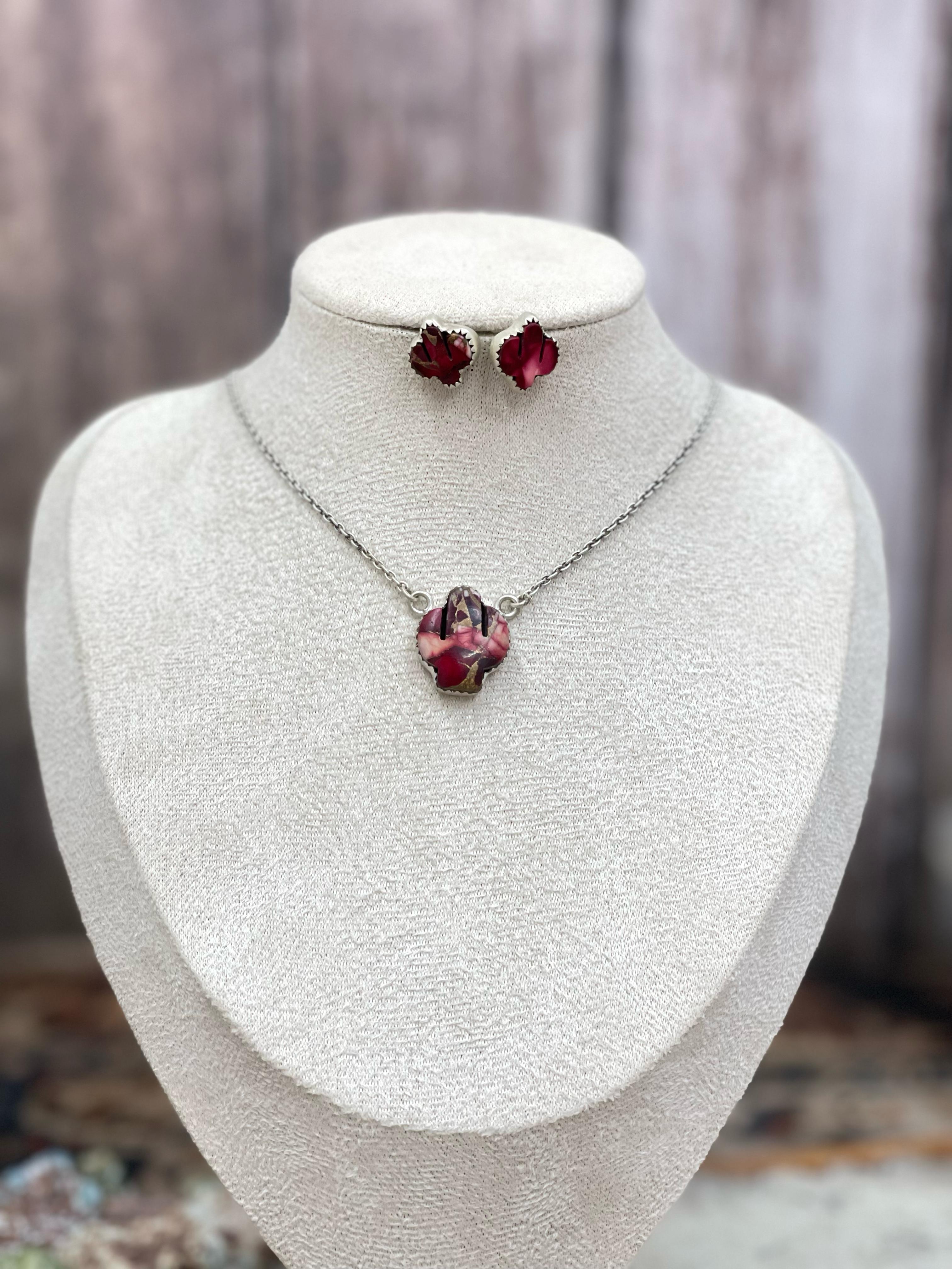 Handmade Sterling Silver Dahlia Rose, Royston Turquoise Necklace Post Earring Set with Signed Nizhoni