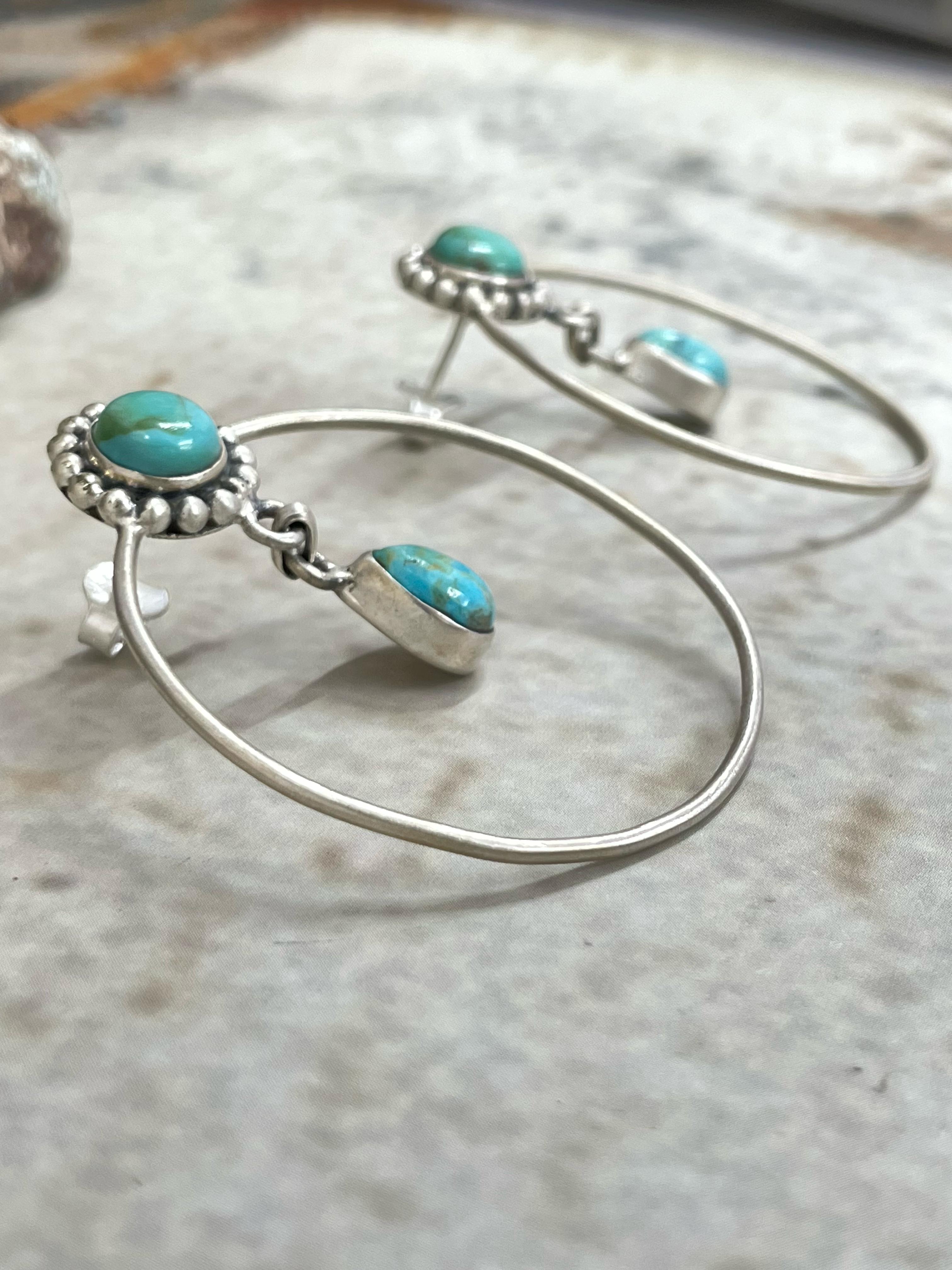 Handmade Natural Kingman Turquoise Hoop Earrings