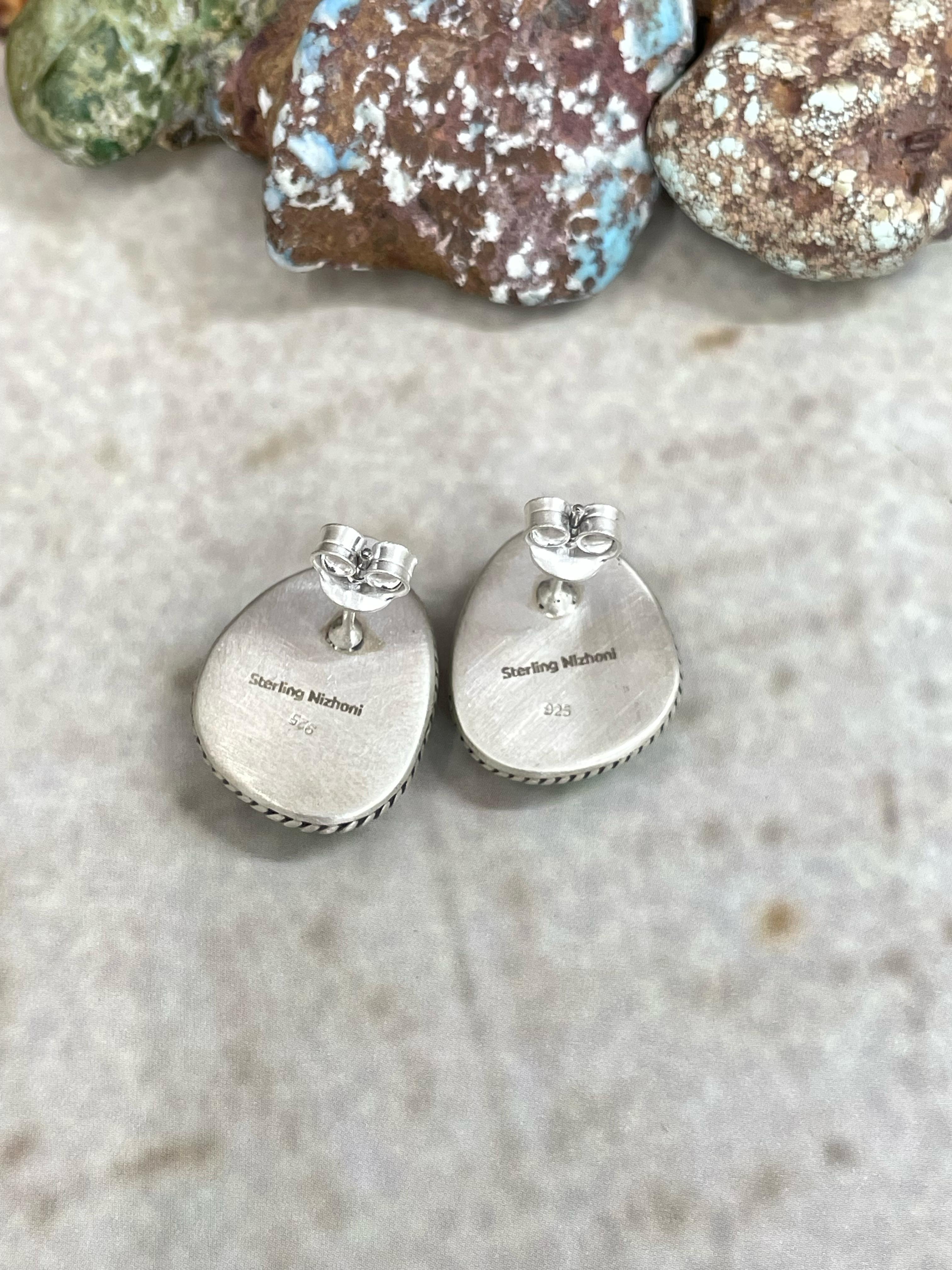 Handmade Sterling Silver Peacock Dahlia Post Earrings with Signed Nizhoni