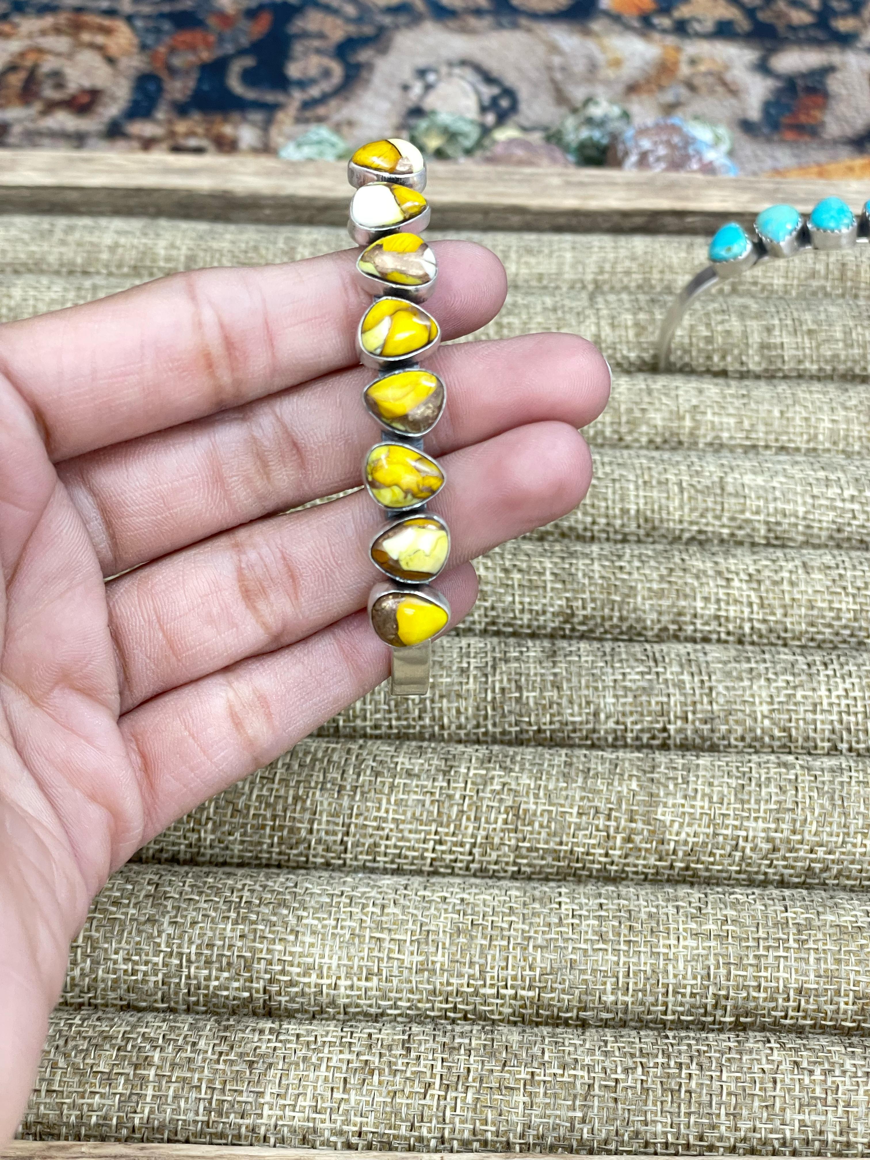 Handmade Sterling Silver Dahlia Rose, Honey Dahlia, Kingman Turquoise, Wild Horse, Cotton Candy Turquoise Cuff Bracelet with Signed Nizhoni