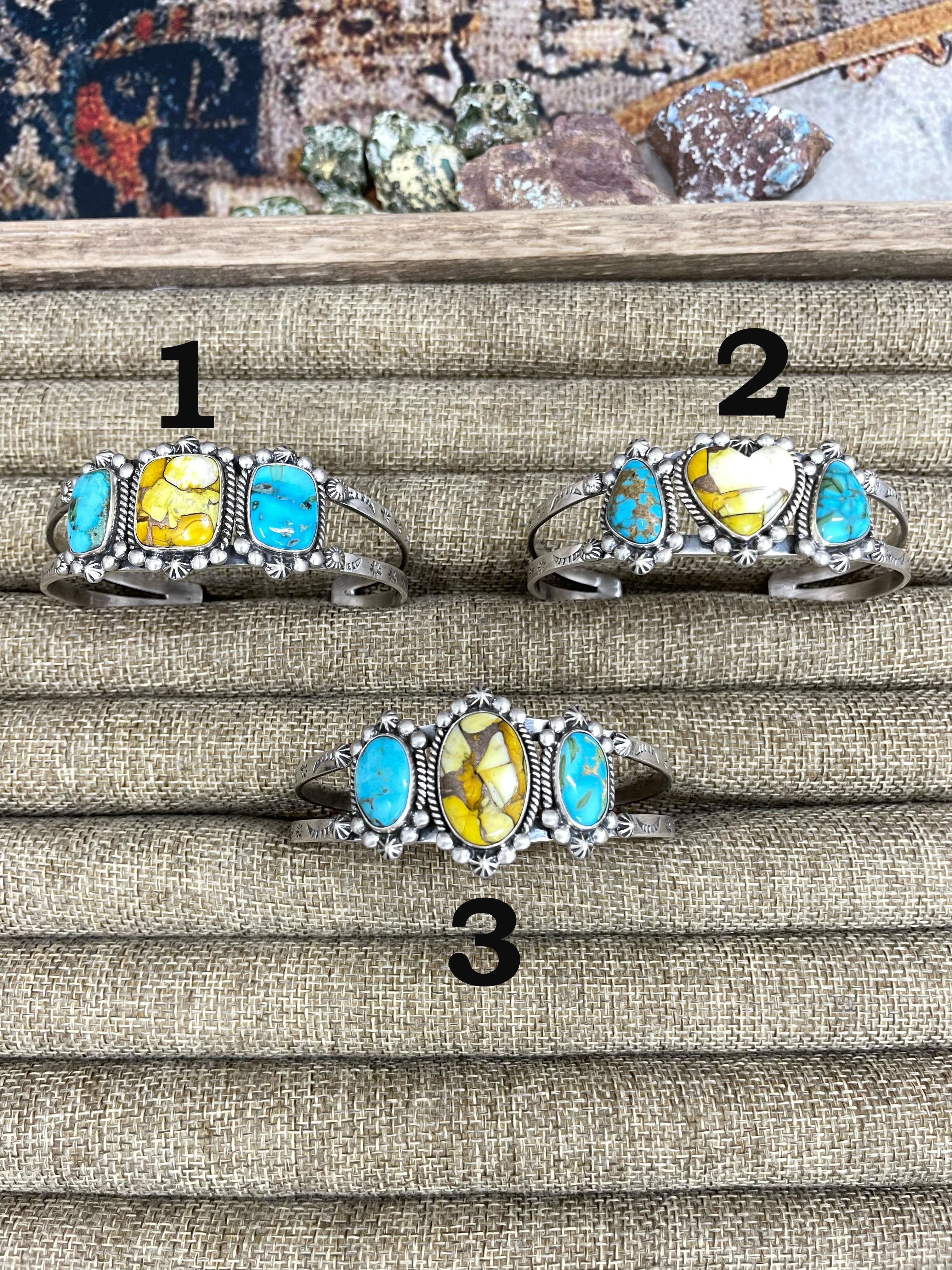 Handmade Sterling Silver Honey Dahlia with South Hill Cuff Bracelet, Signed Nizhoni