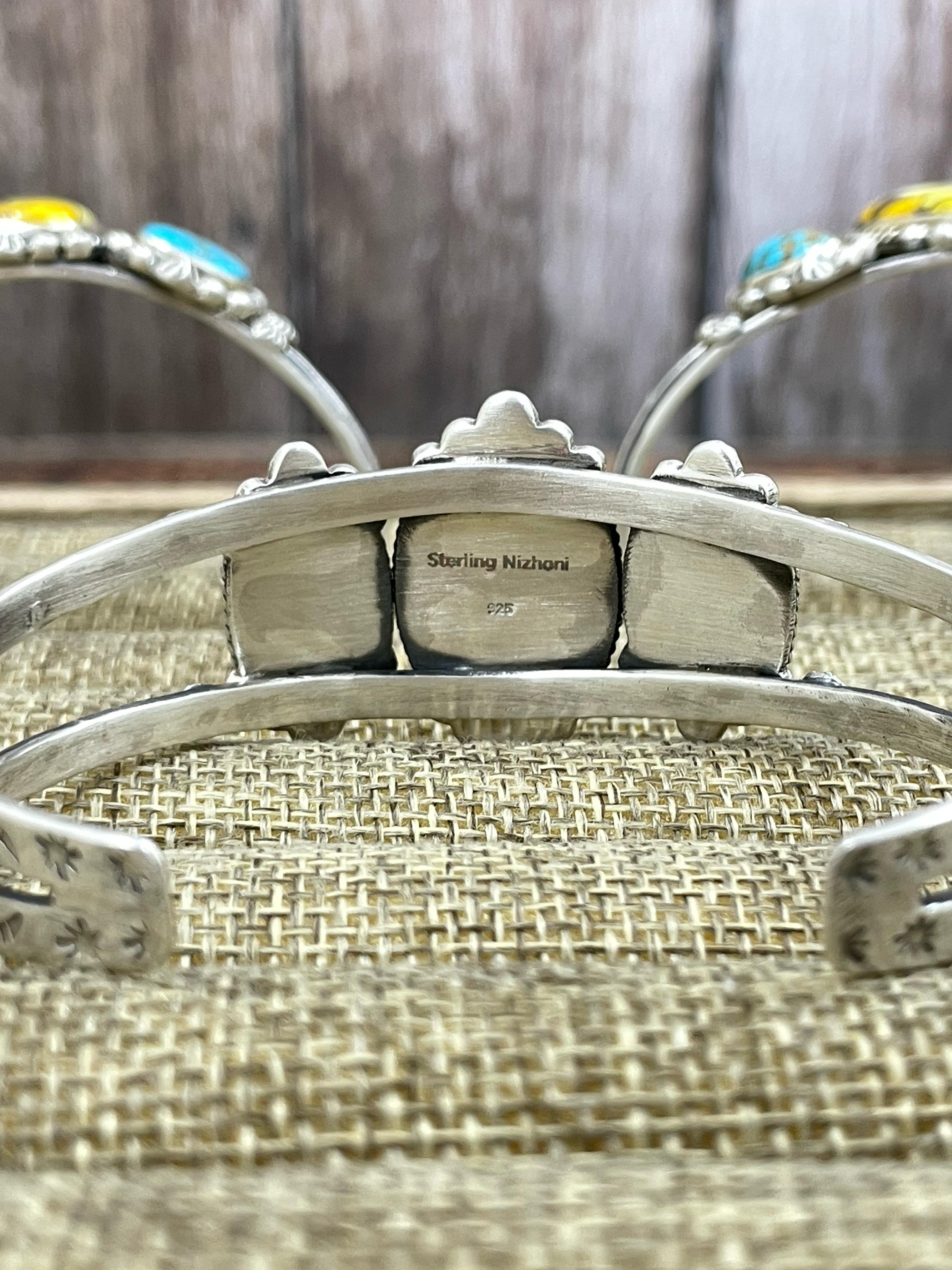 Handmade Sterling Silver Honey Dahlia with South Hill Cuff Bracelet, Signed Nizhoni