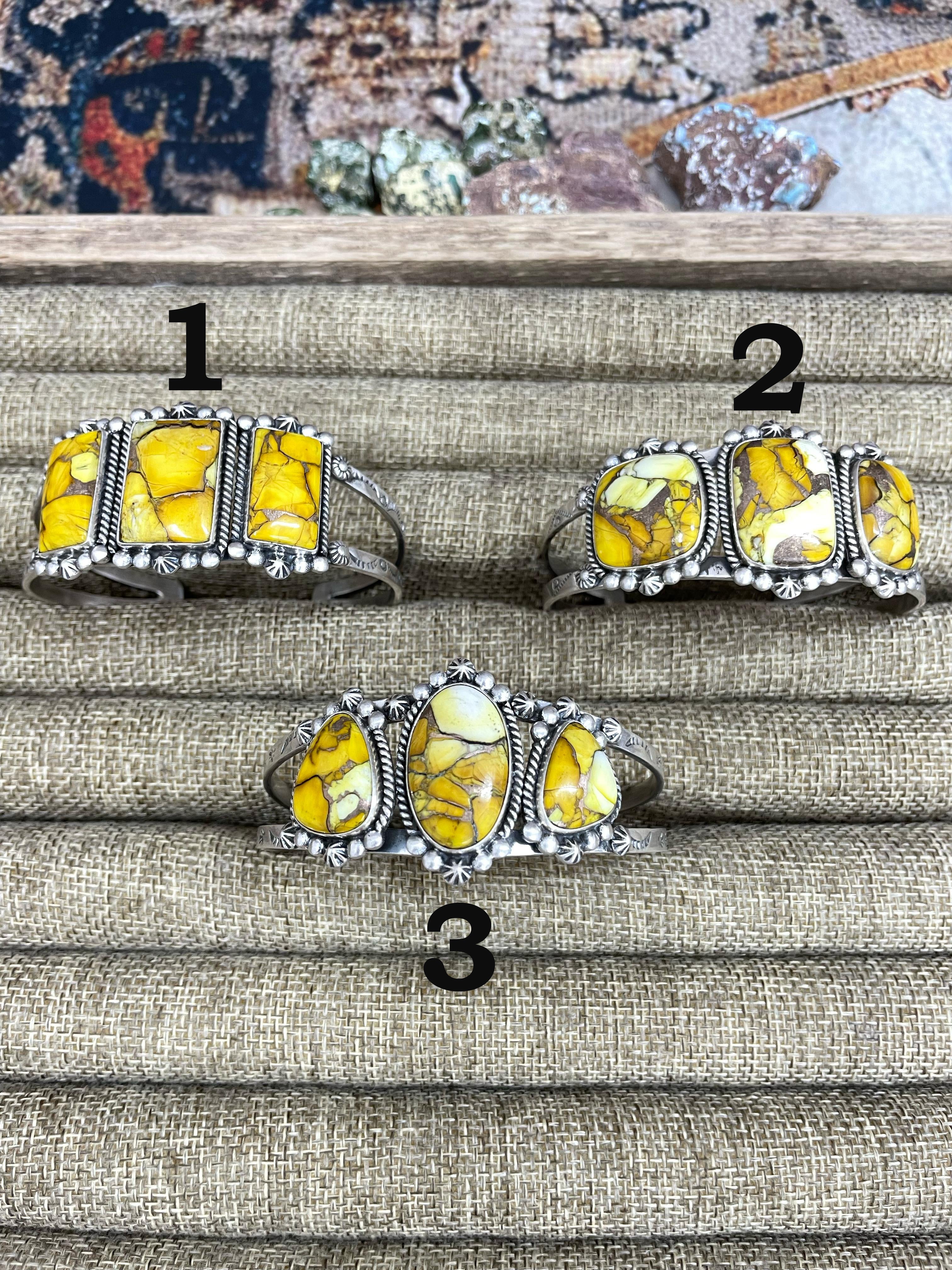 Handmade Sterling Silver Honey Dahlia Cuff Bracelet with Signed Nizhoni