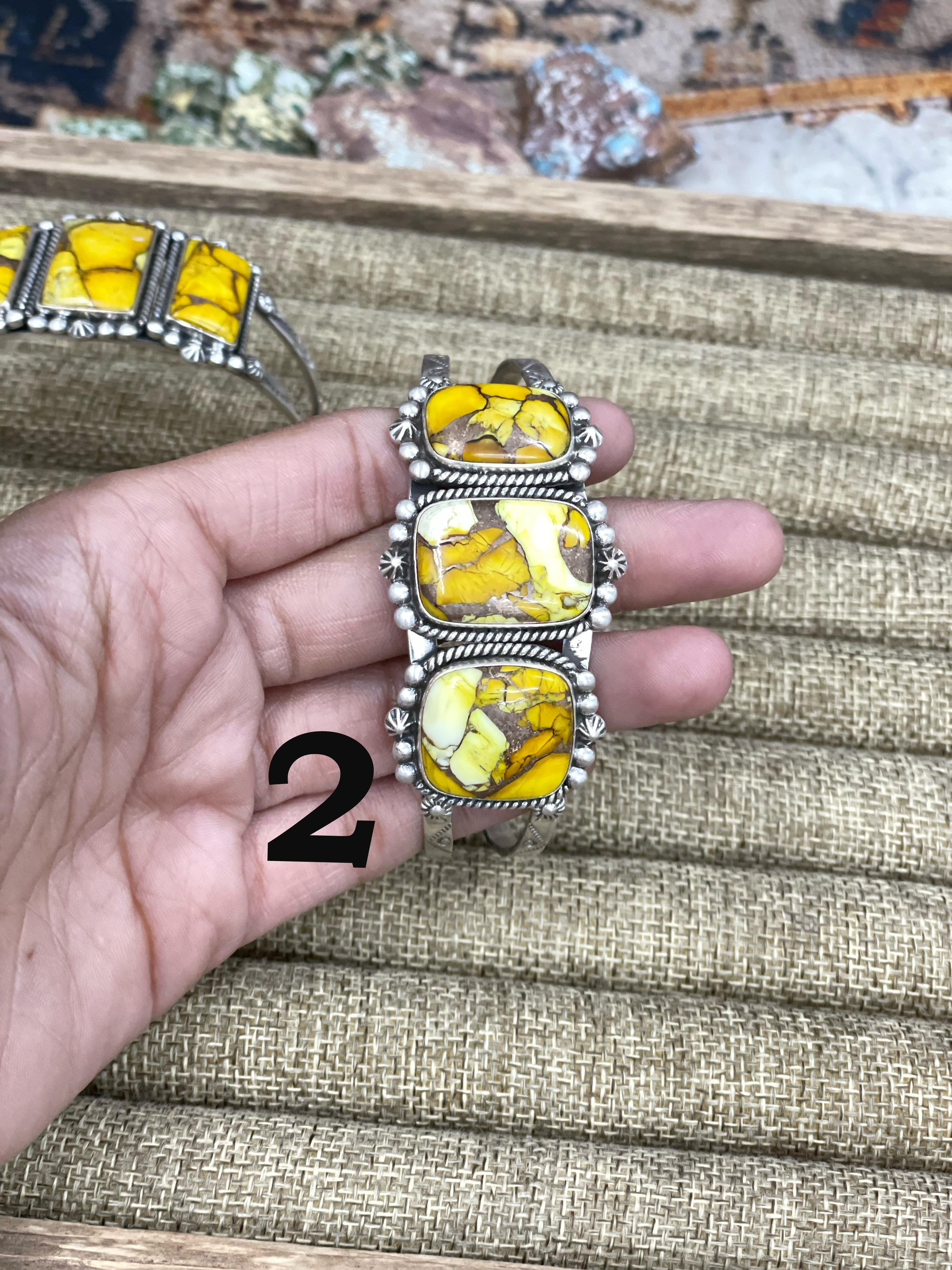 Handmade Sterling Silver Honey Dahlia Cuff Bracelet with Signed Nizhoni