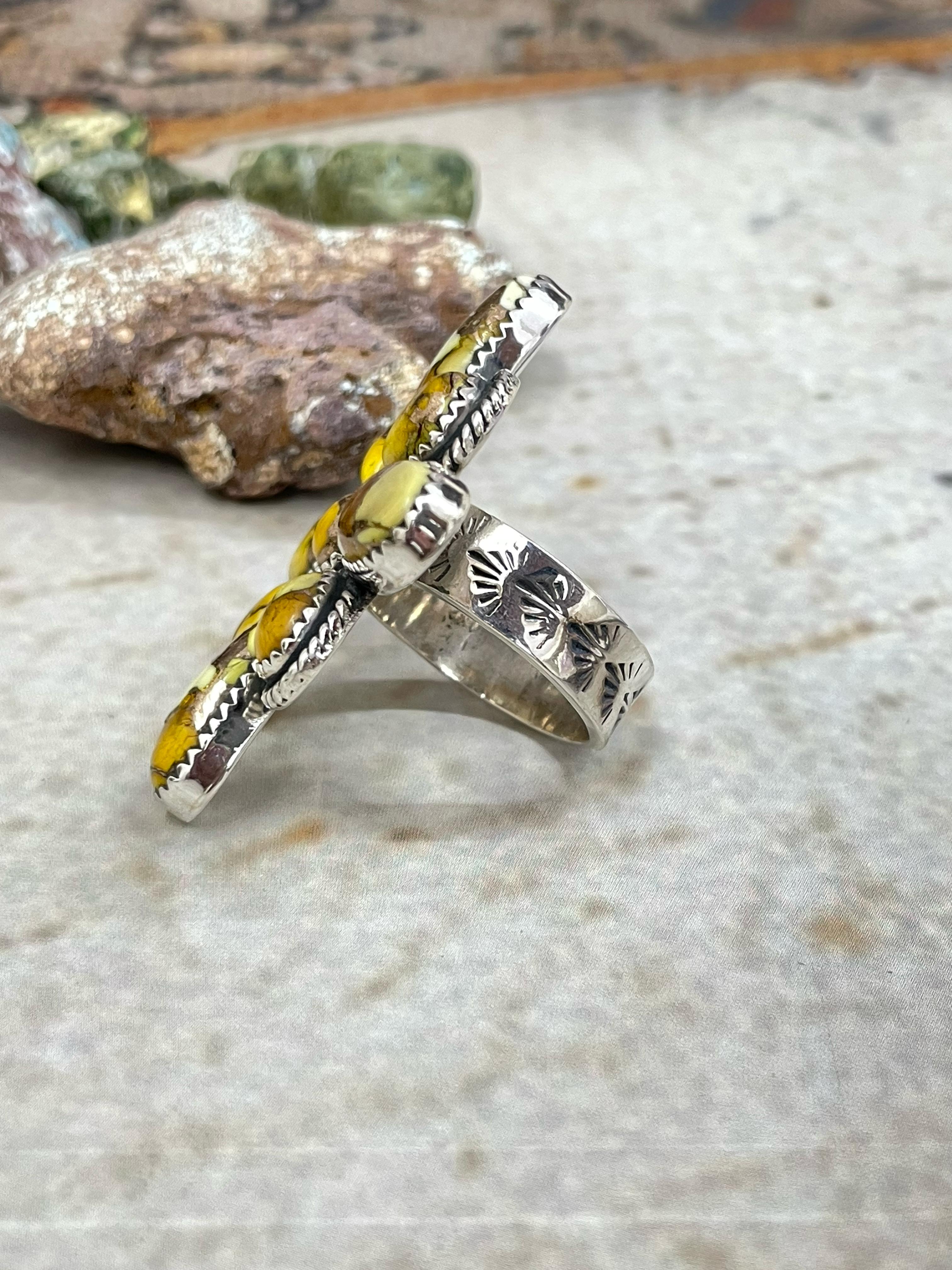 Handmade Sterling Silver Honey Dahlia Adjustable Flower Ring with Signed Nizhoni