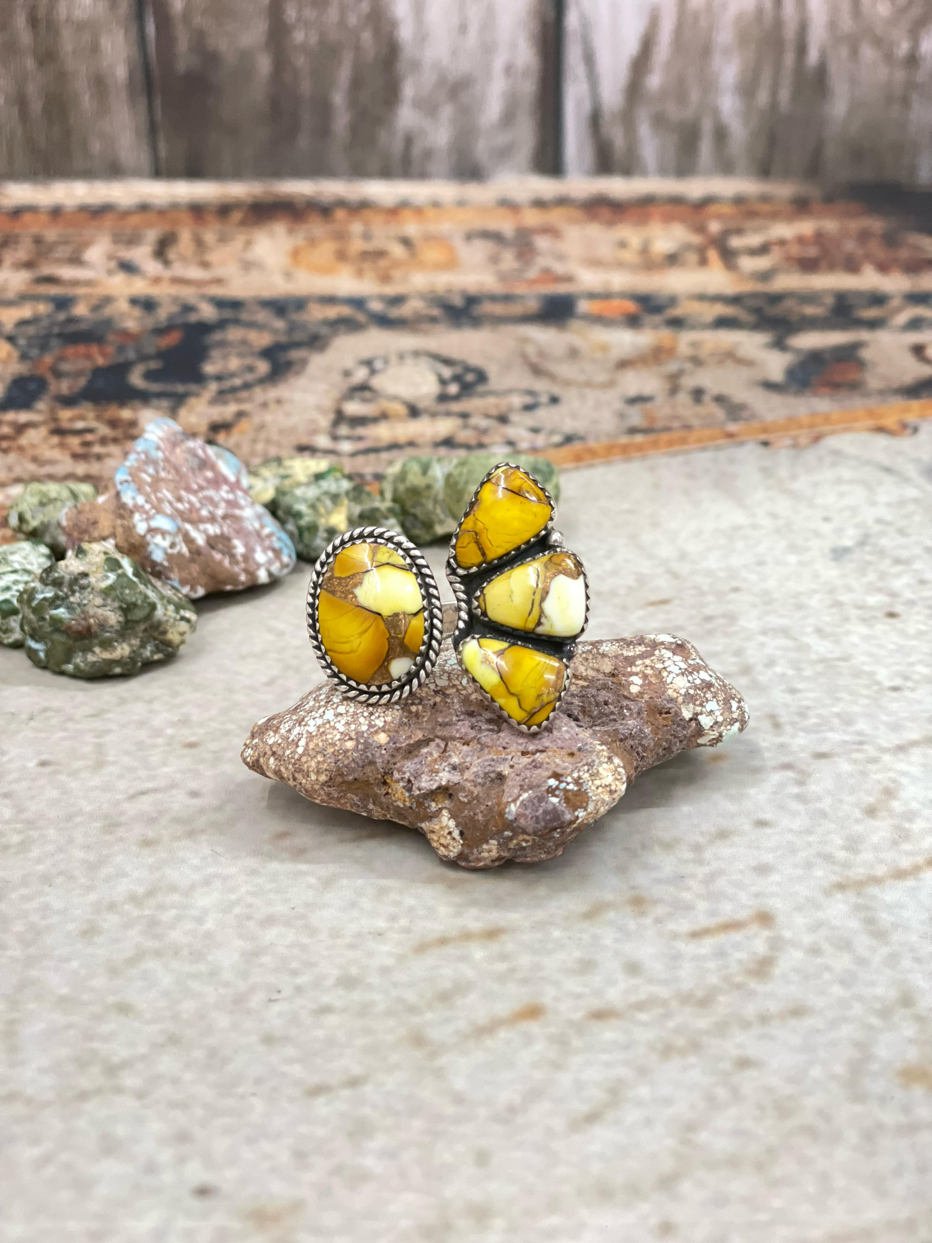 Handmade Sterling Silver Honey Dahlia Adjustable Ring with Signed Nizhoni