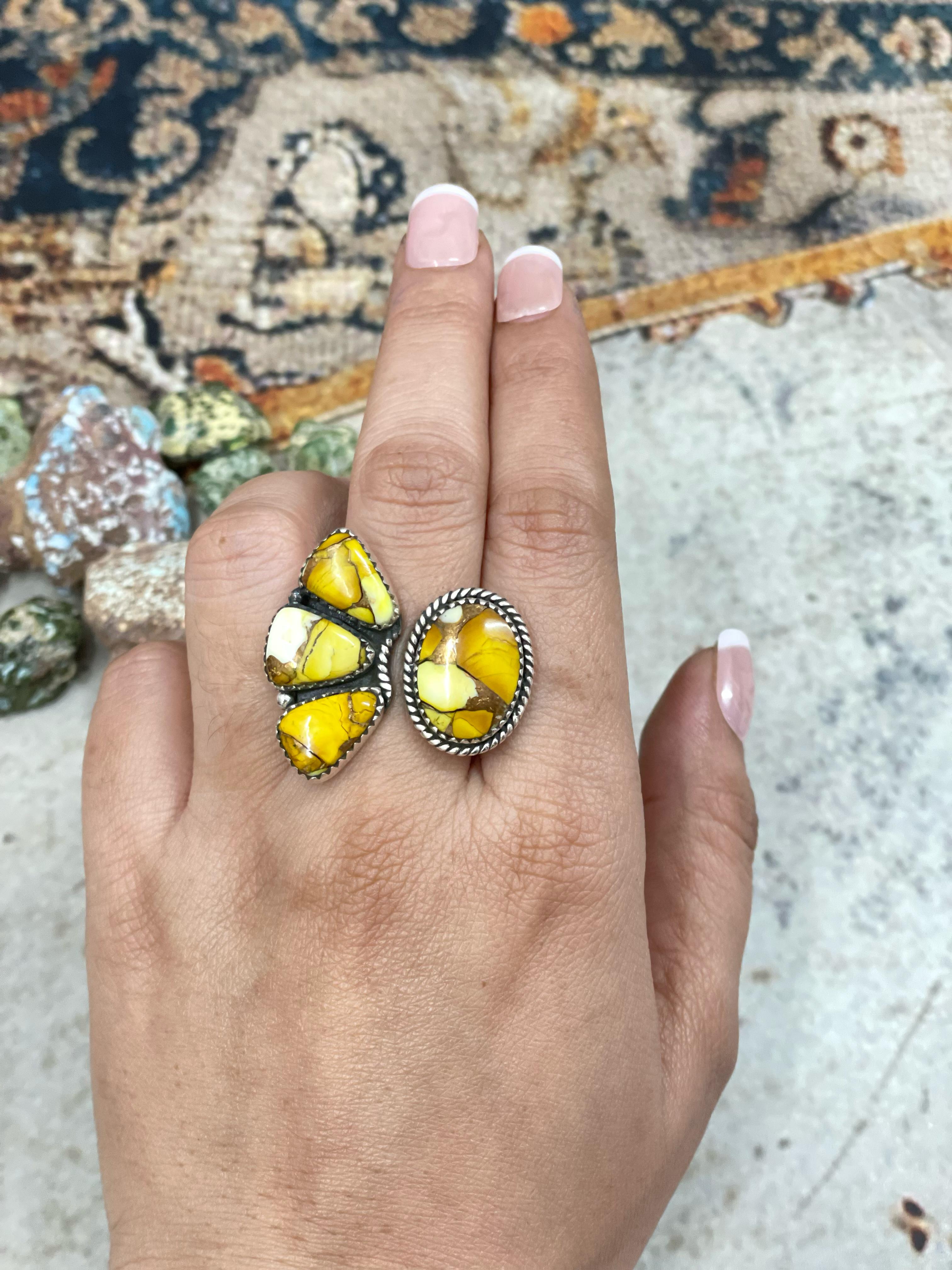 Handmade Sterling Silver Honey Dahlia Adjustable Ring with Signed Nizhoni