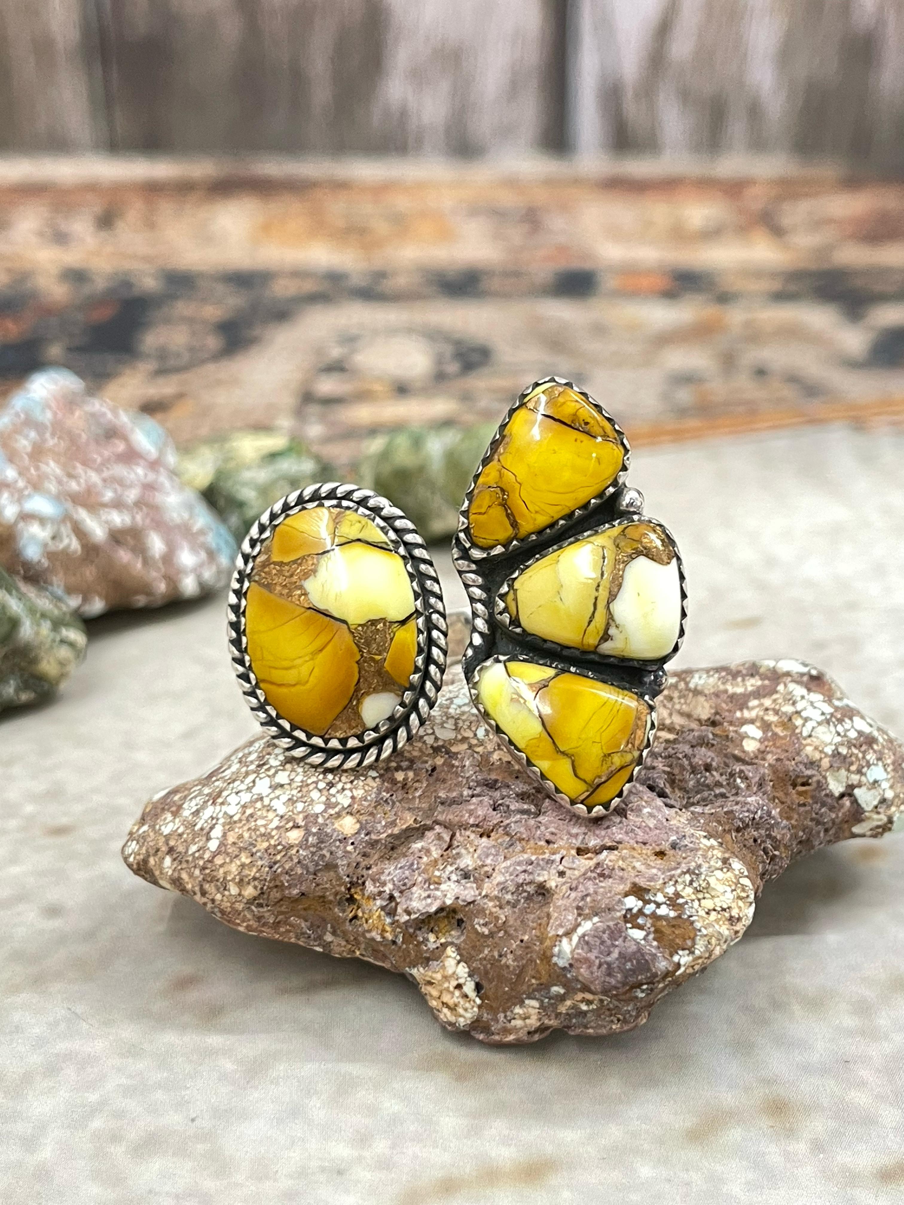 Handmade Sterling Silver Honey Dahlia Adjustable Ring with Signed Nizhoni