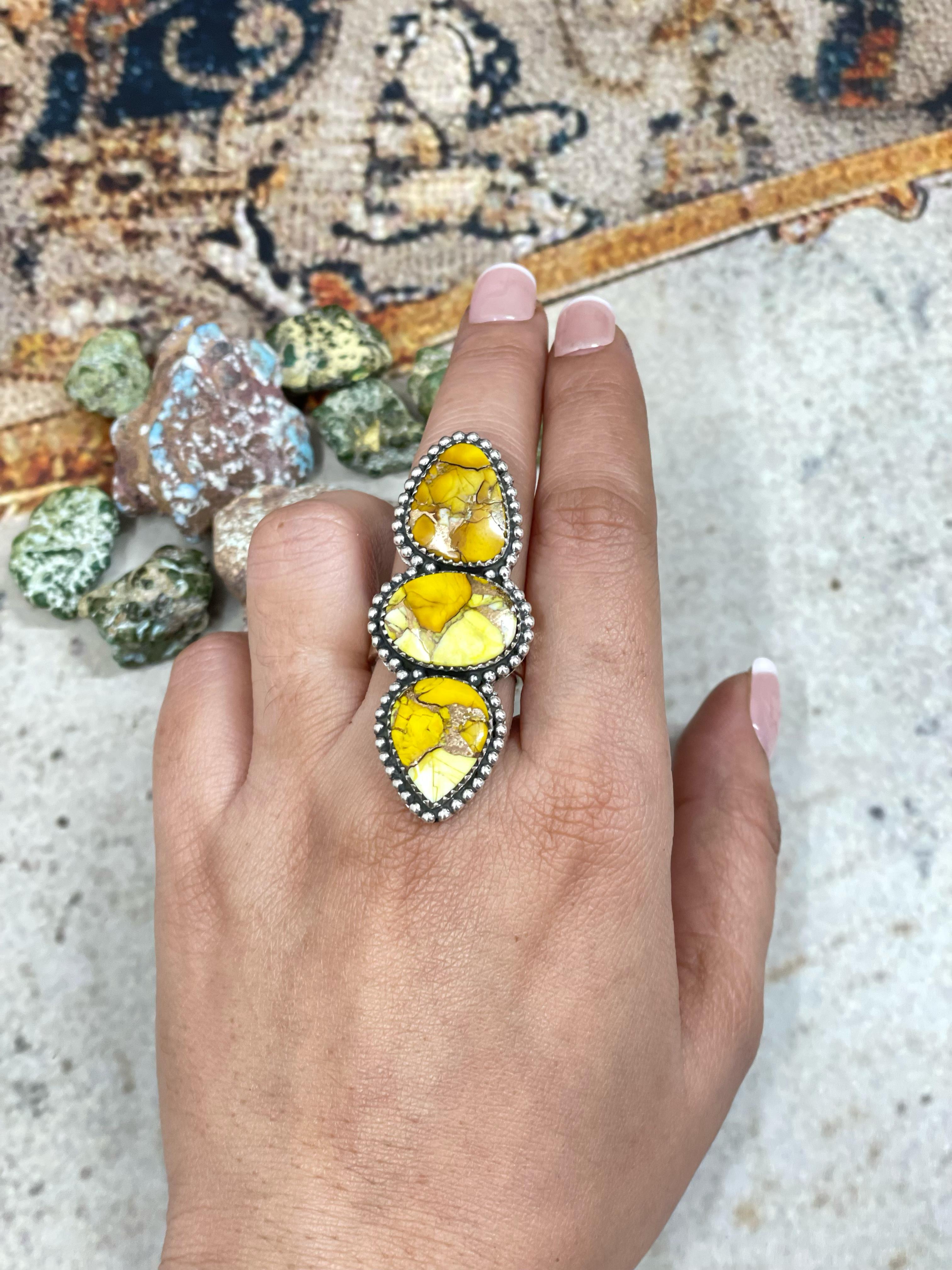 Handmade Sterling Silver Honey Dahlia Adjustable Flower Ring with Signed Nizhoni