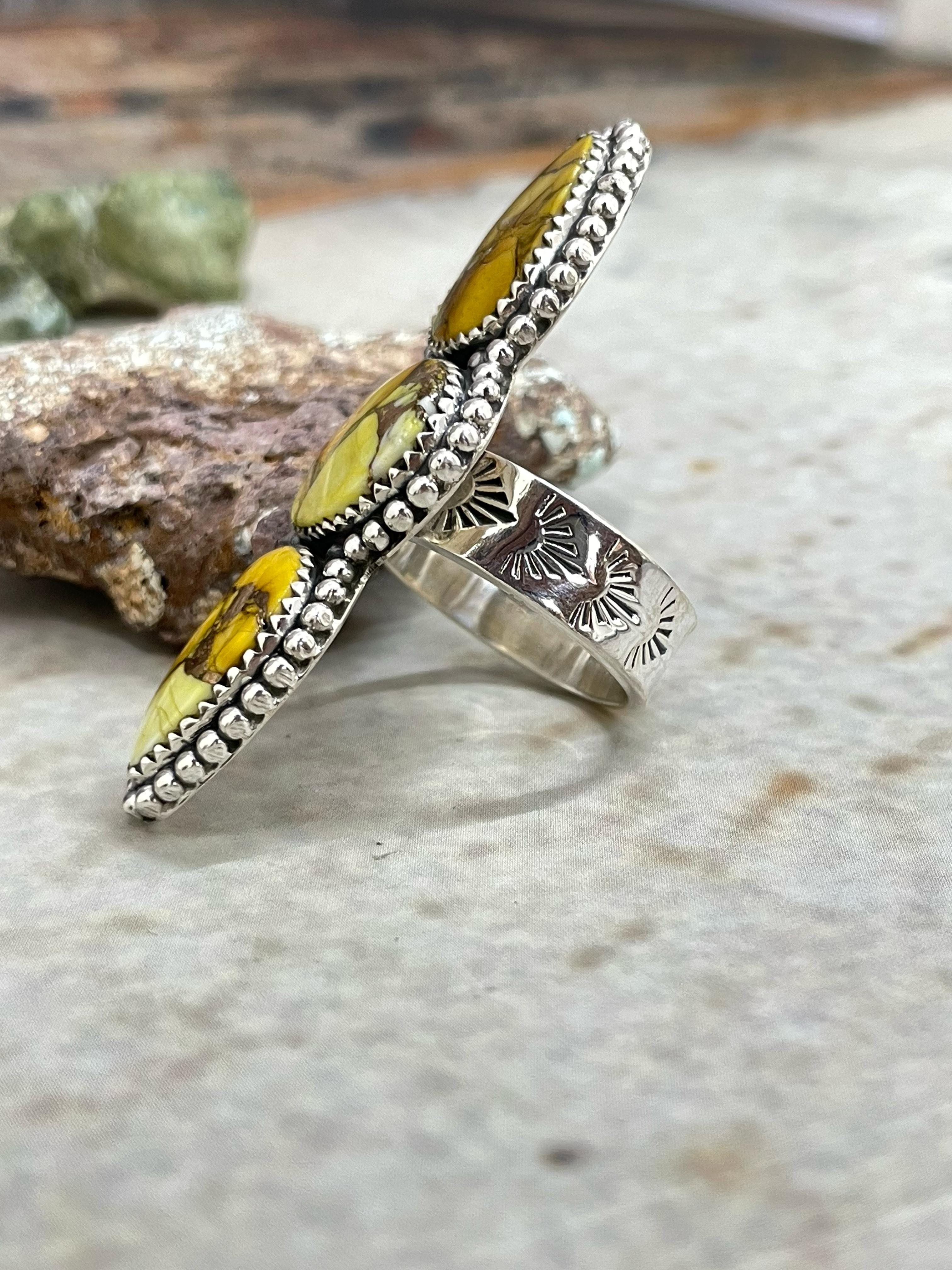 Handmade Sterling Silver Honey Dahlia Adjustable Flower Ring with Signed Nizhoni