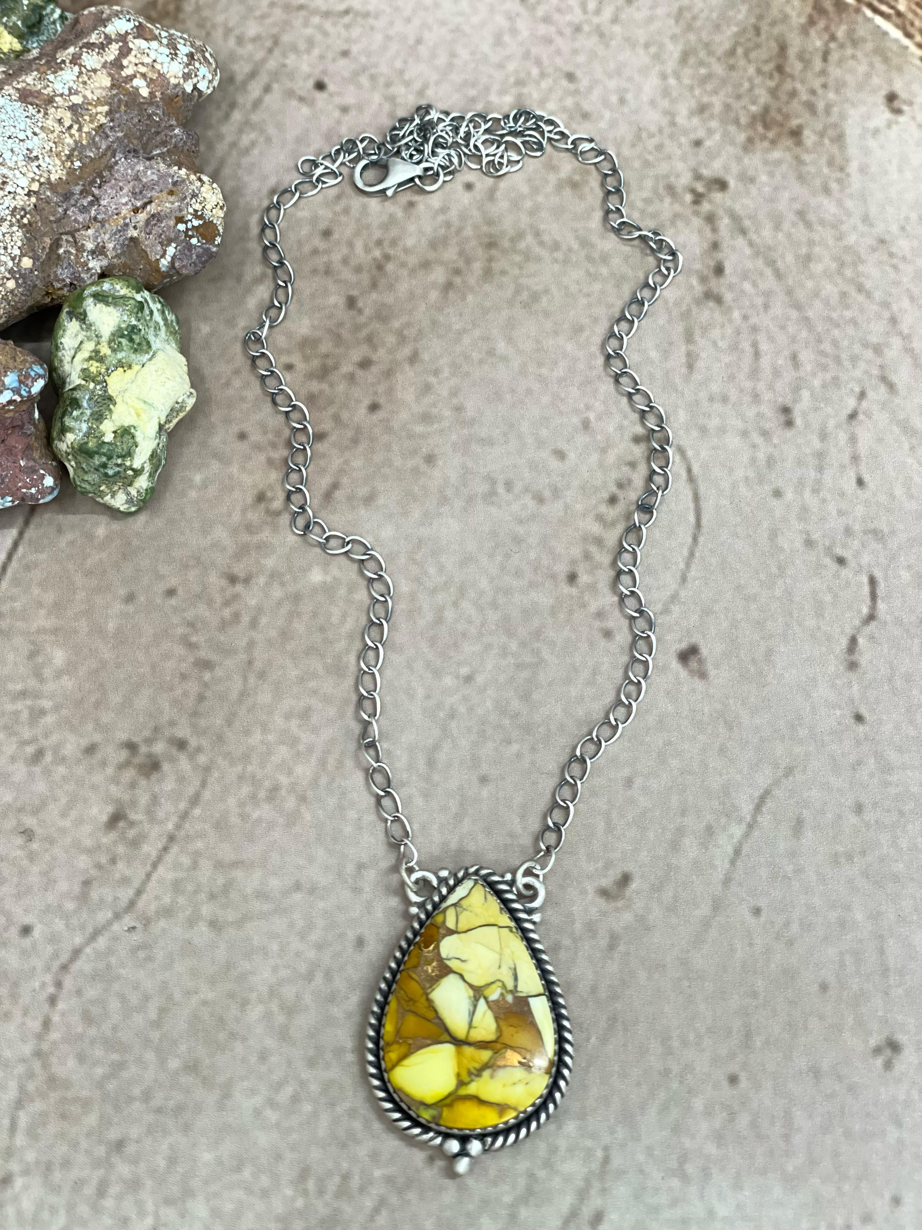 Handmade Sterling Silver Honey Dahlia Necklace with Signed Nizhoni