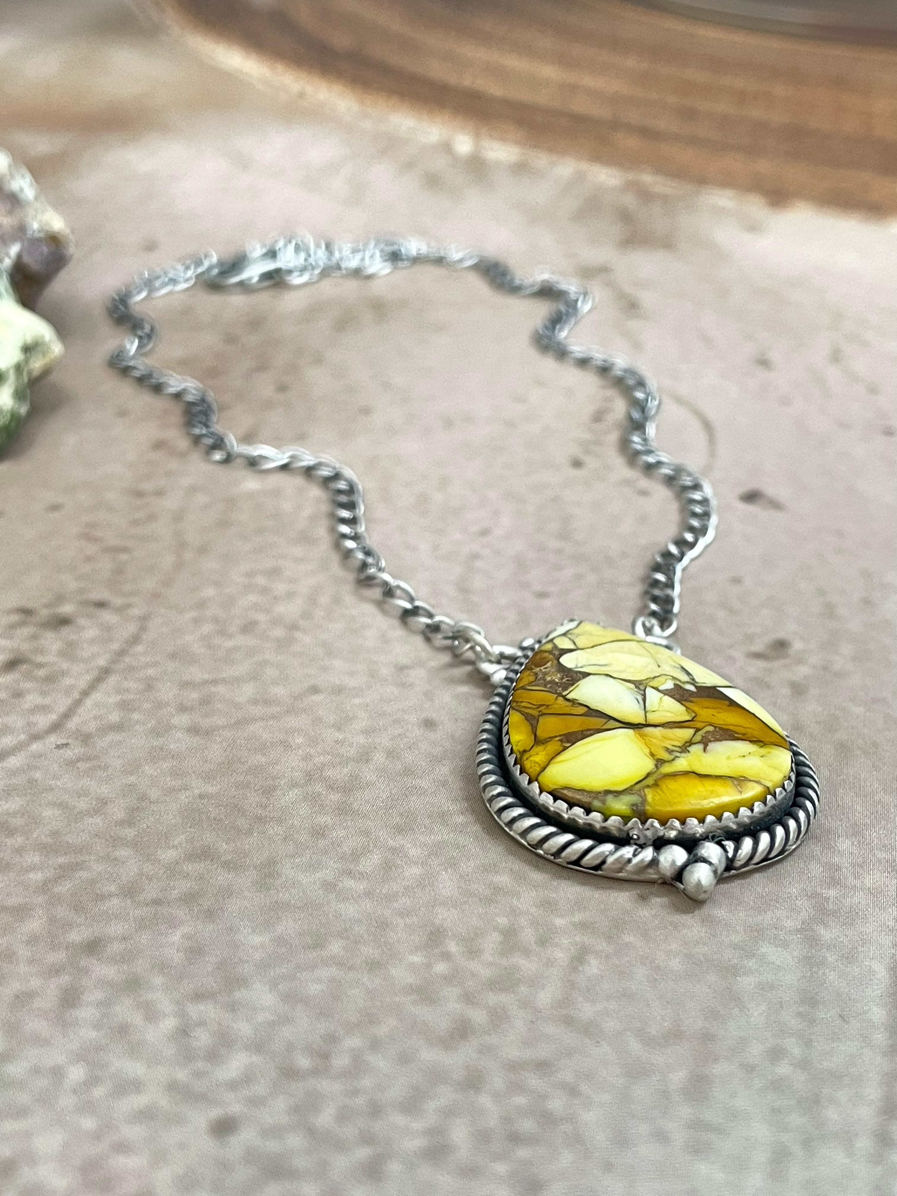 Handmade Sterling Silver Honey Dahlia Necklace with Signed Nizhoni