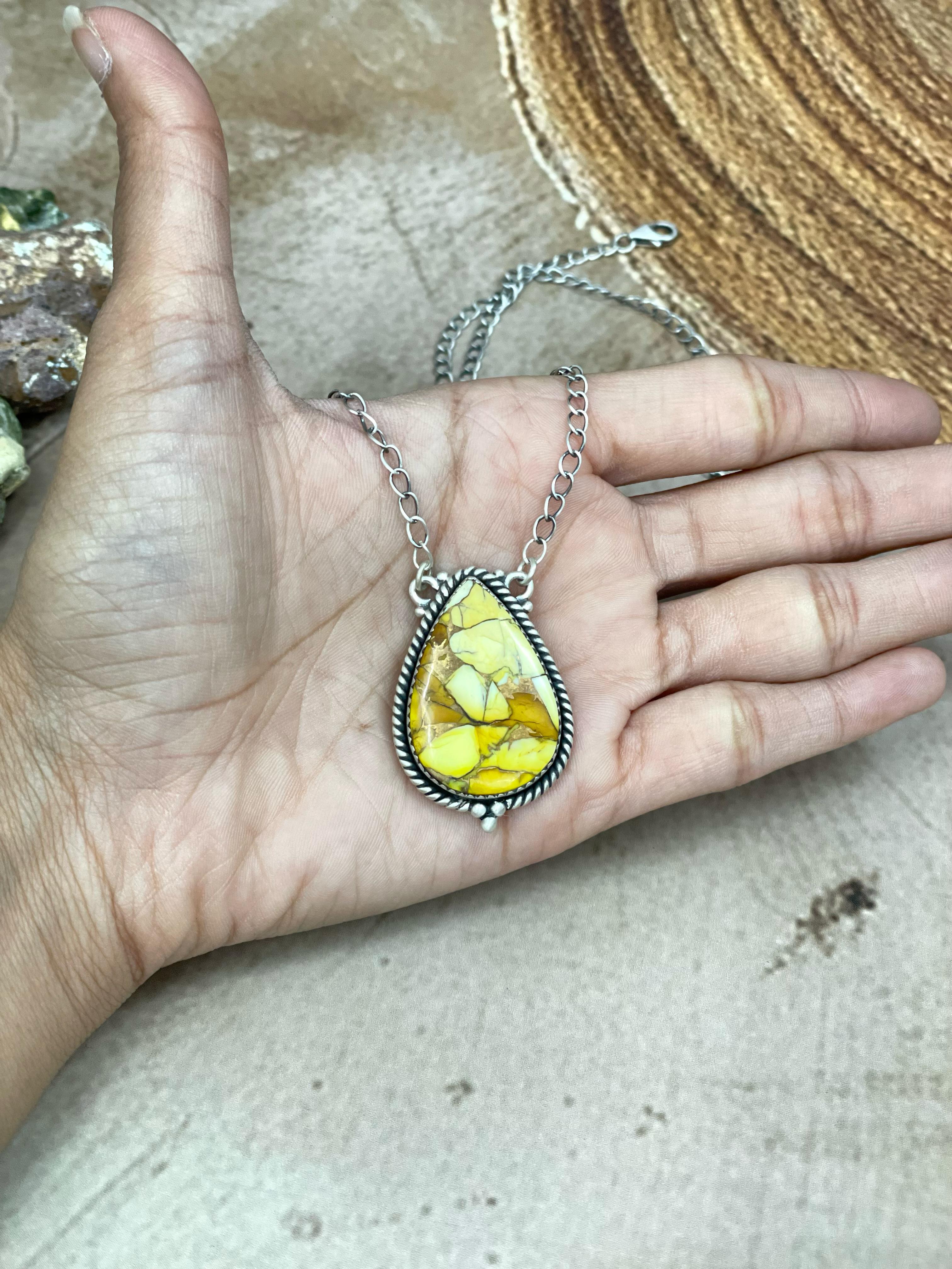 Handmade Sterling Silver Honey Dahlia Necklace with Signed Nizhoni