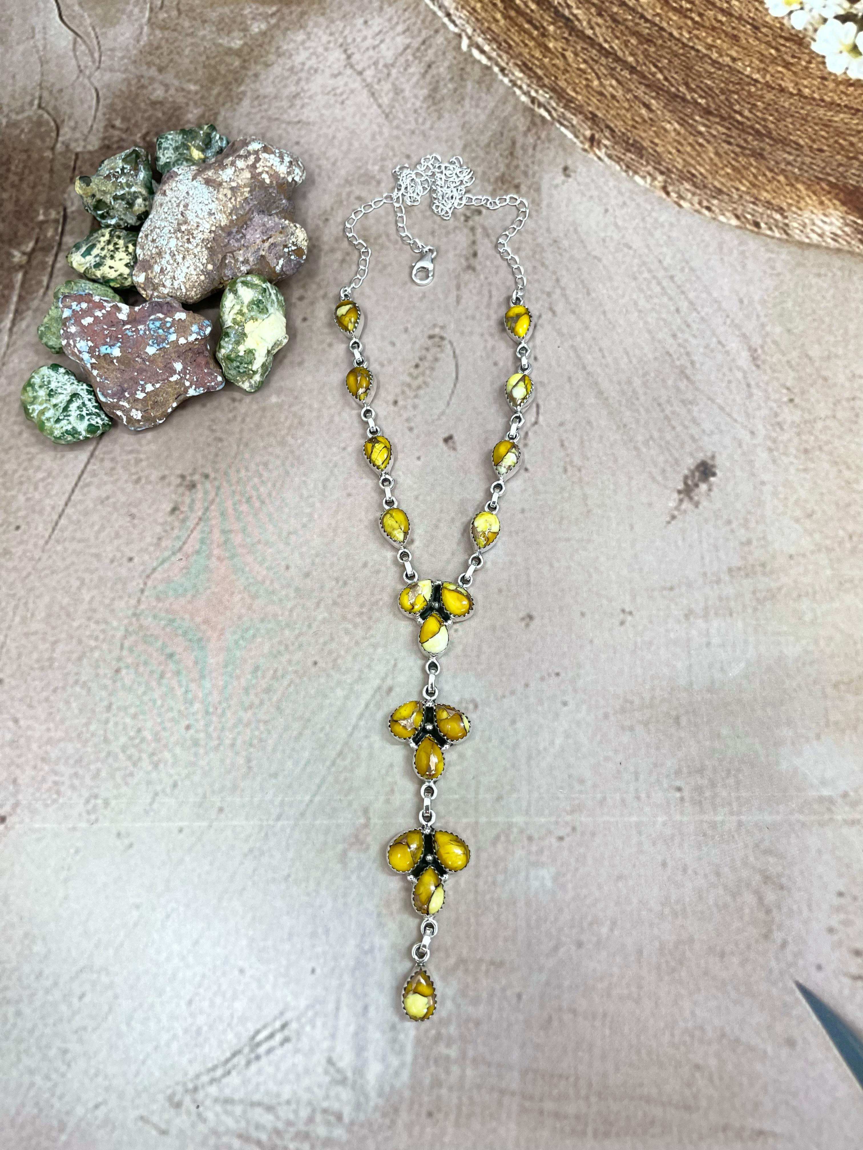 Handmade Sterling Silver Honey Dahlia Necklace with Signed Nizhoni