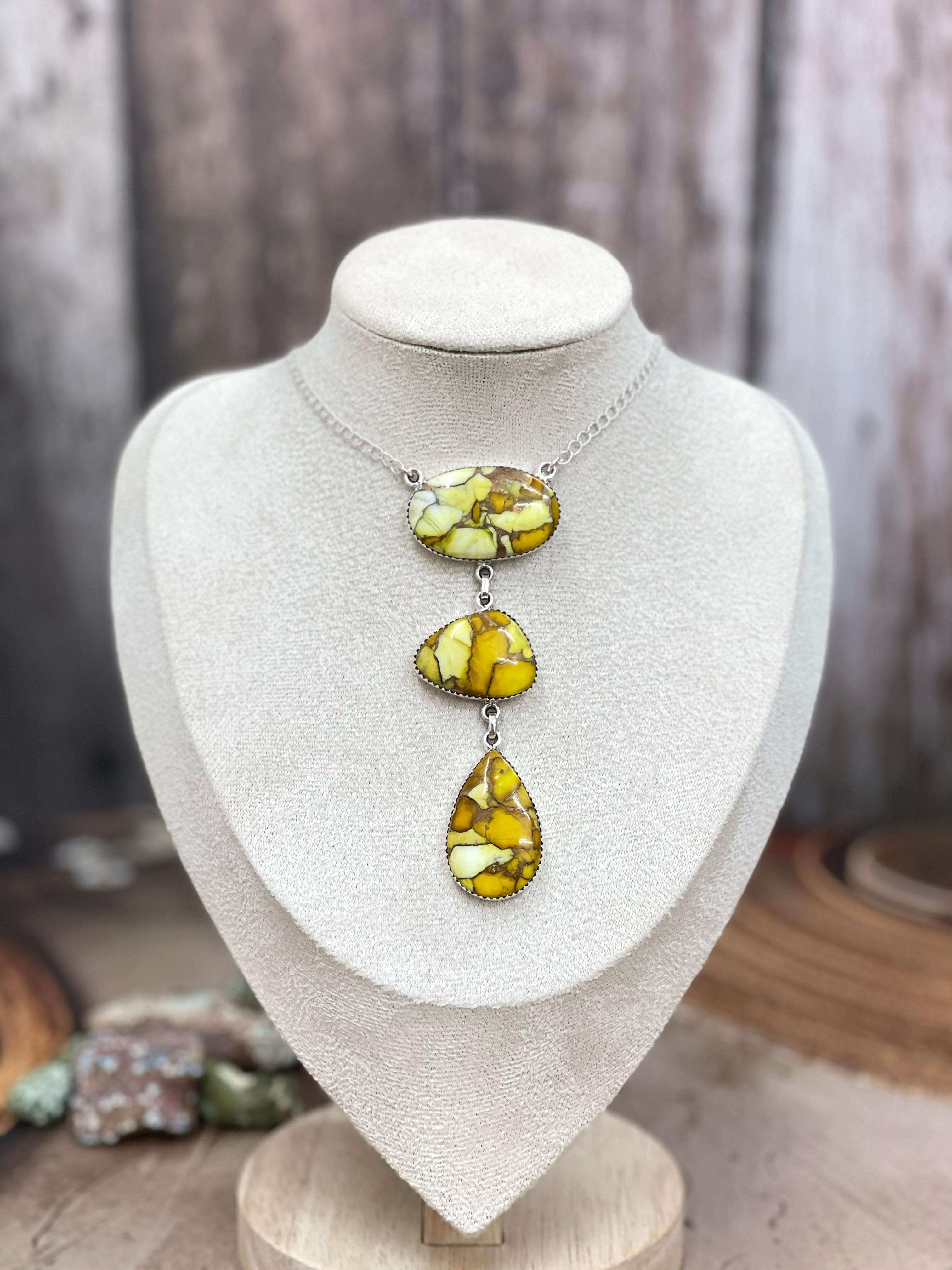 Handmade Sterling Silver Honey Dahlia Necklace with Signed Nizhoni