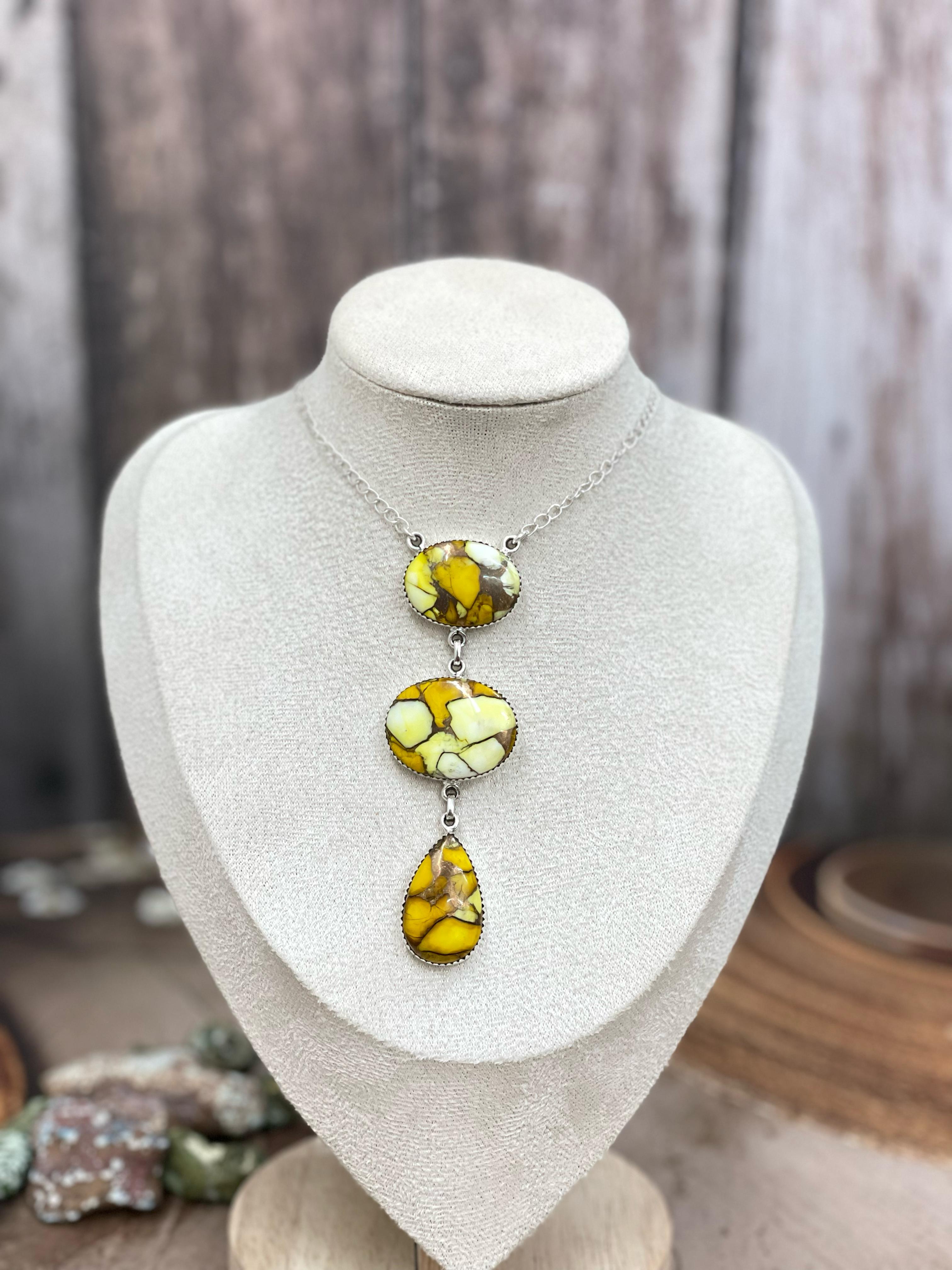 Handmade Sterling Silver Honey Dahlia Necklace with Signed Nizhoni