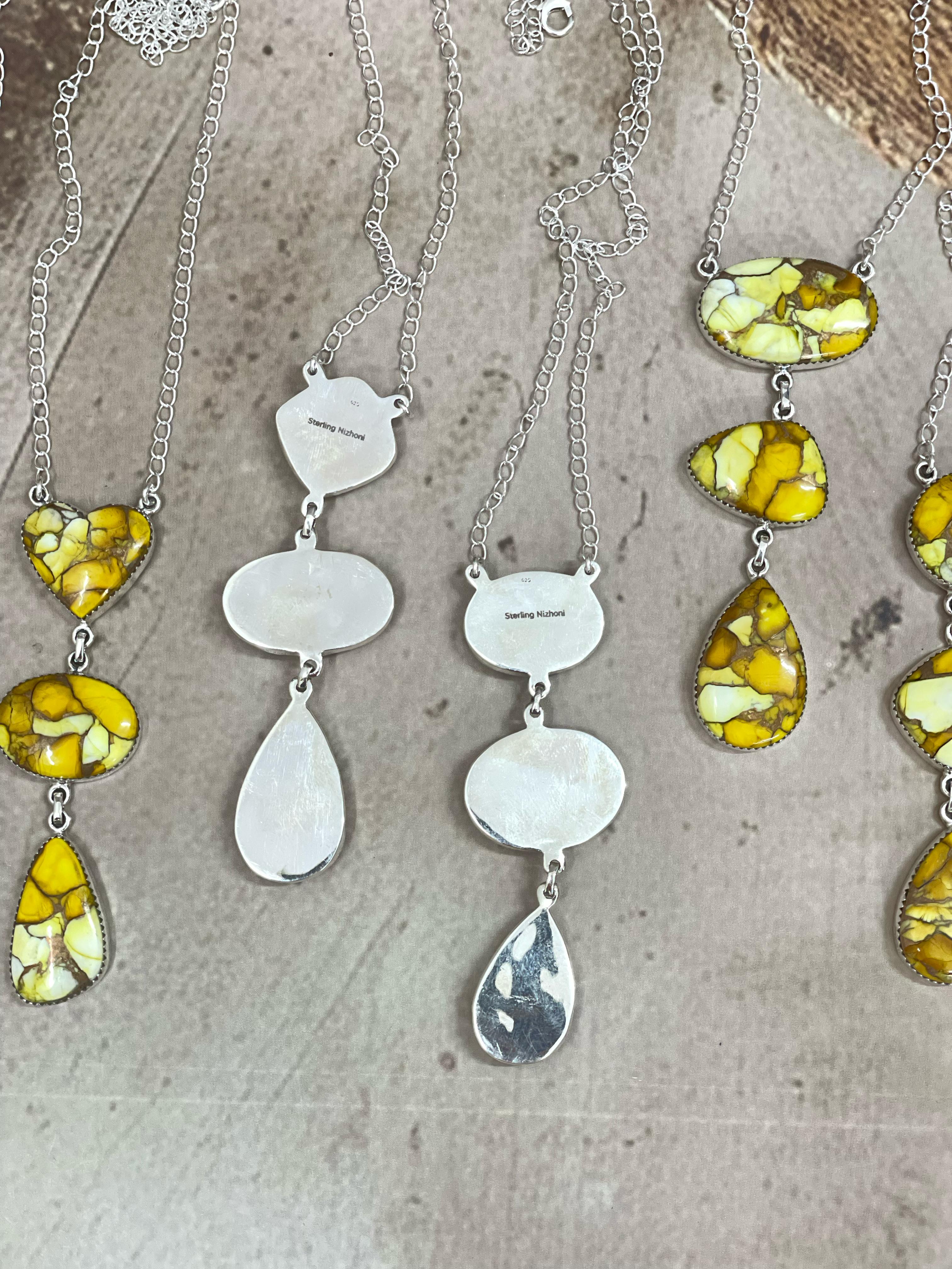 Handmade Sterling Silver Honey Dahlia Necklace with Signed Nizhoni