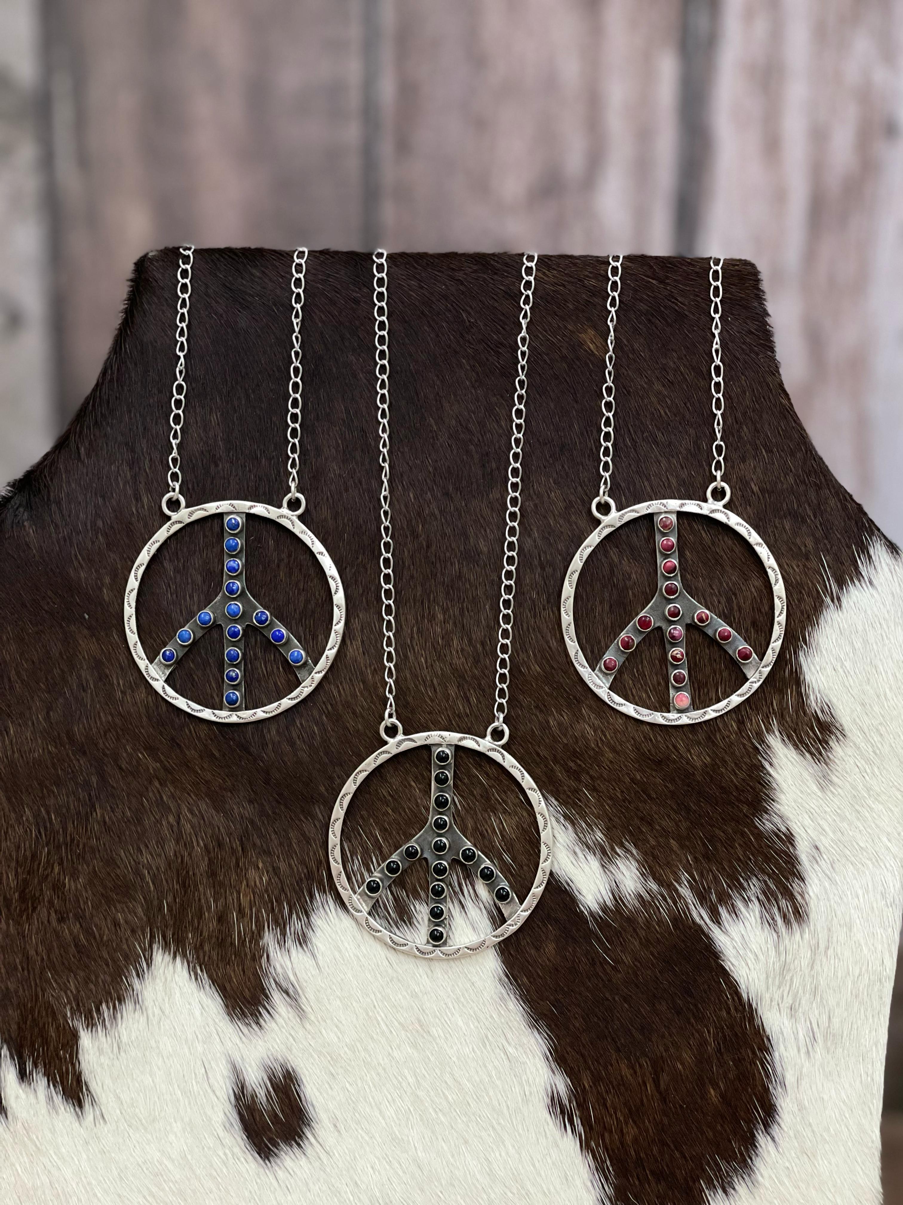 Handmade Sterling Silver Multi Stone Peace Hoop Necklace with Signed Nizhoni