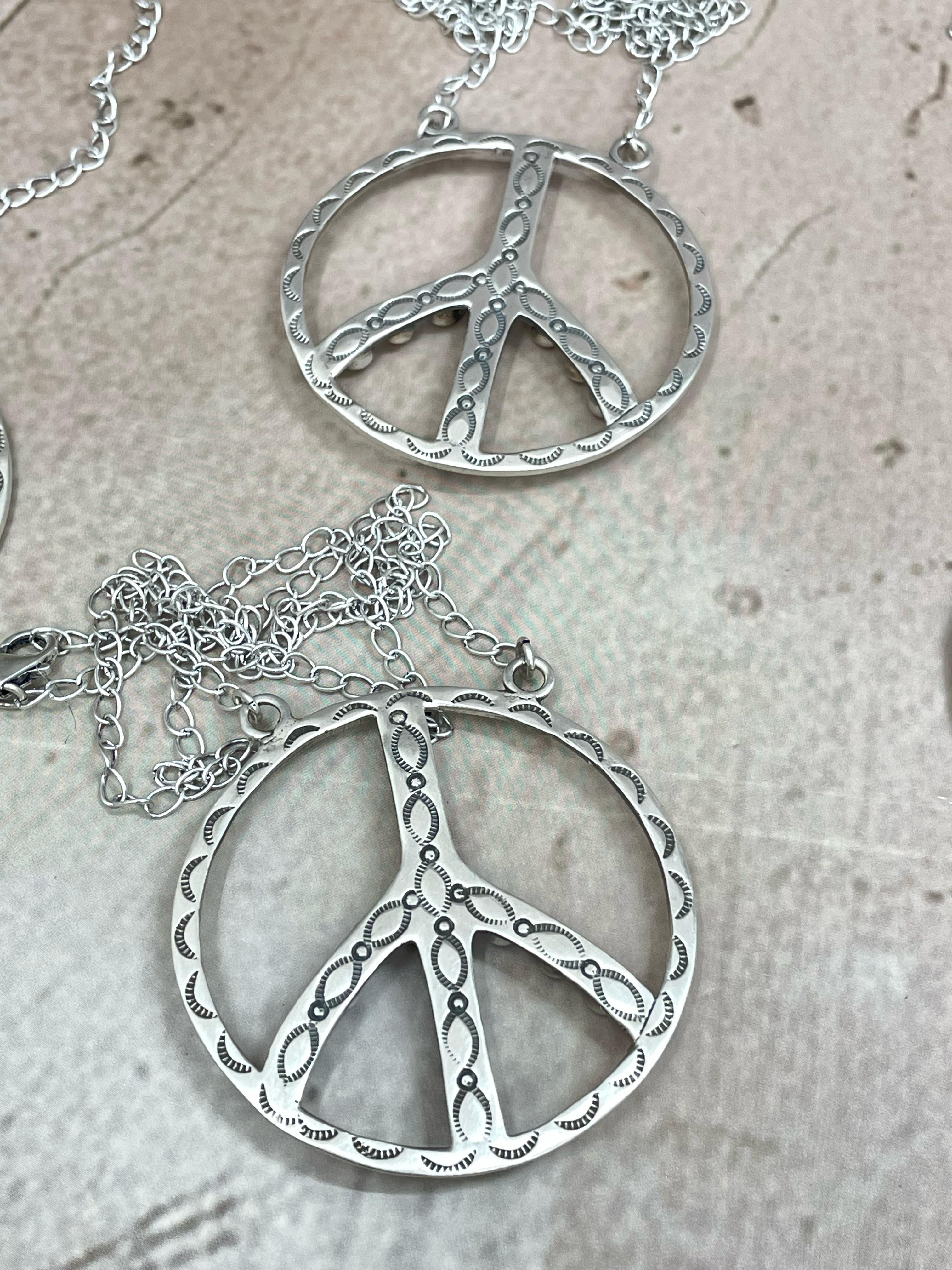 Handmade Sterling Silver Multi Stone Peace Hoop Necklace with Signed Nizhoni