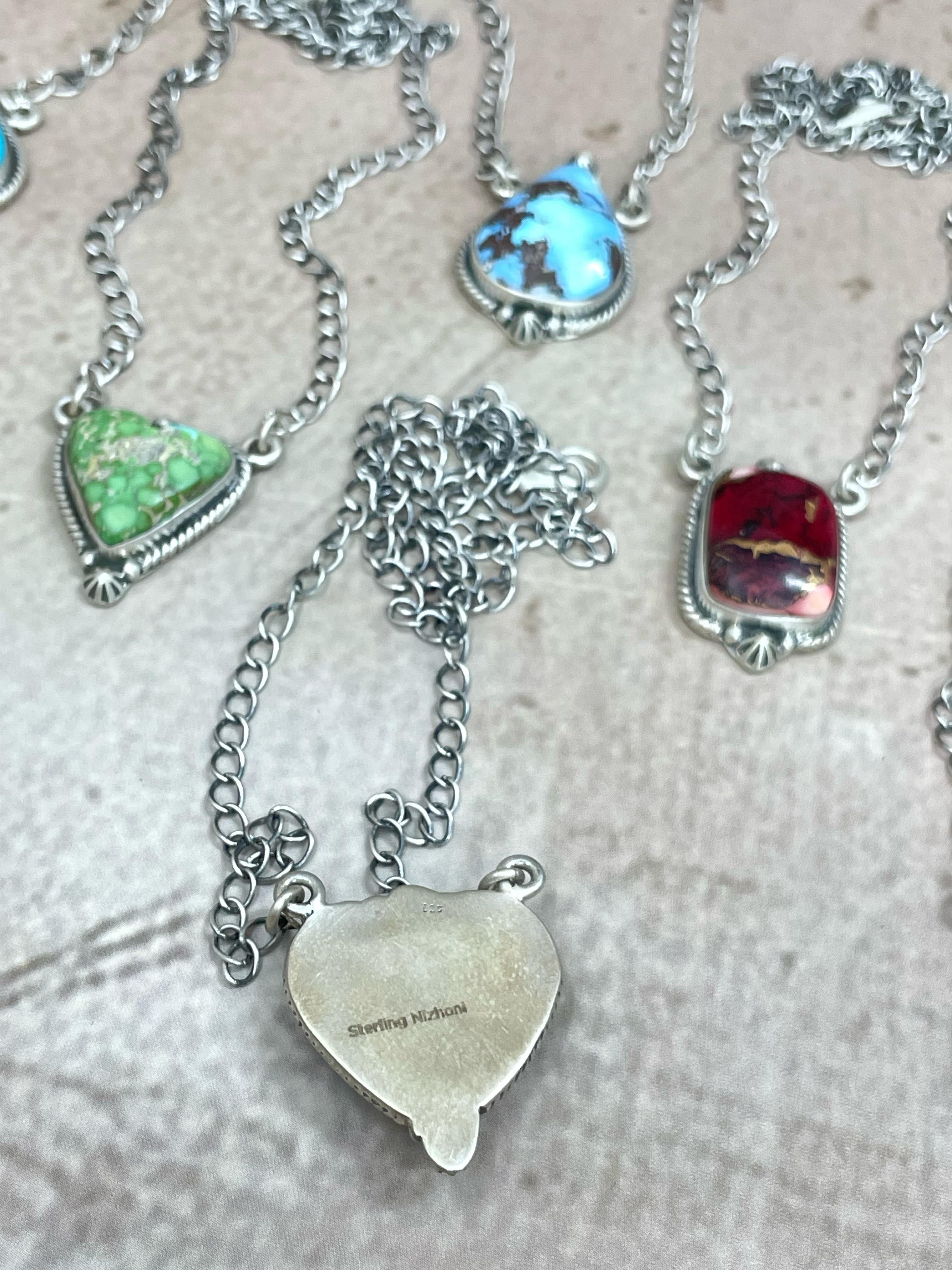 Handmade Sterling Silver Multi Stone Necklace, Signed Nizhoni