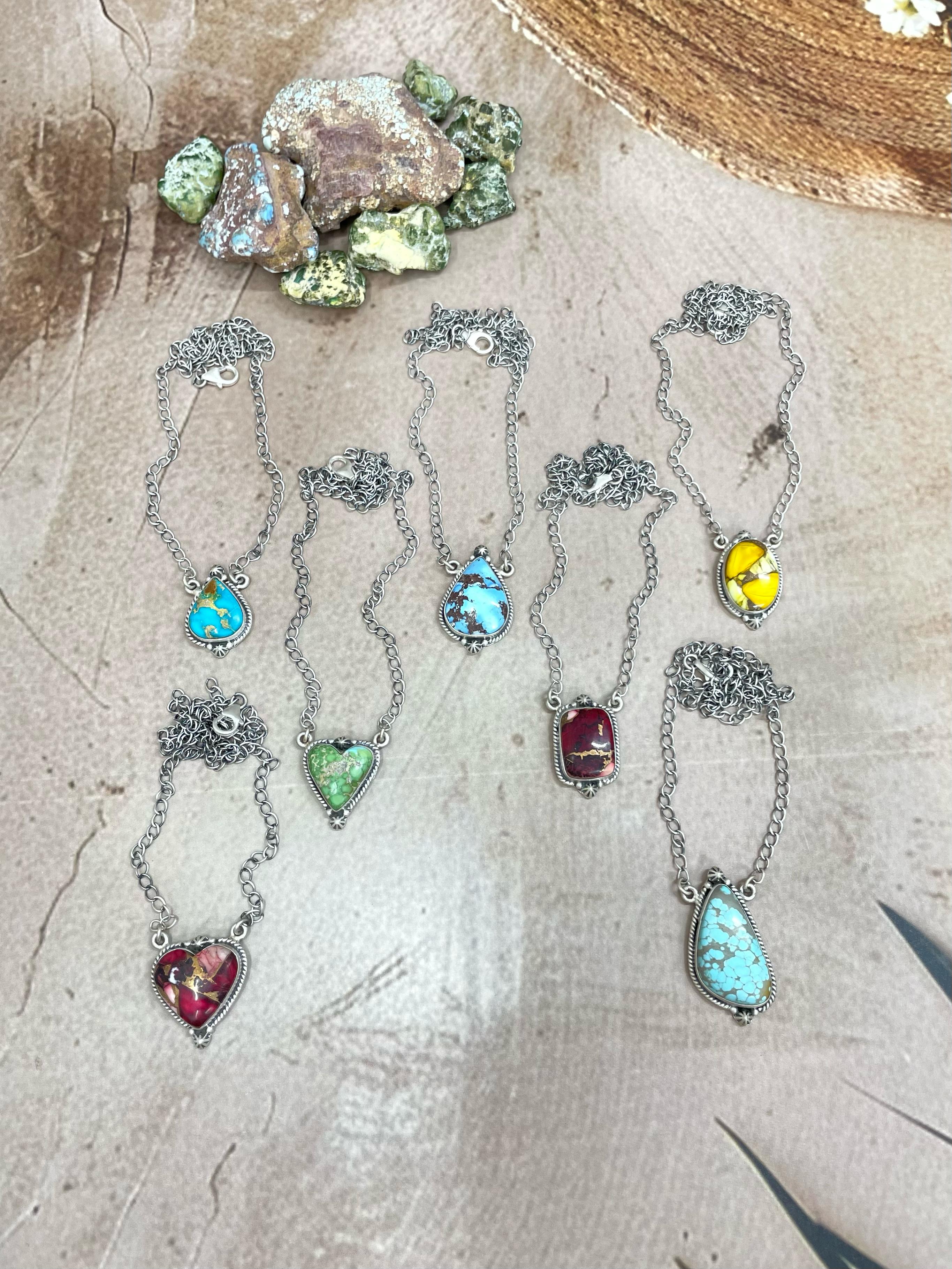 Handmade Sterling Silver Multi Stone Necklace, Signed Nizhoni