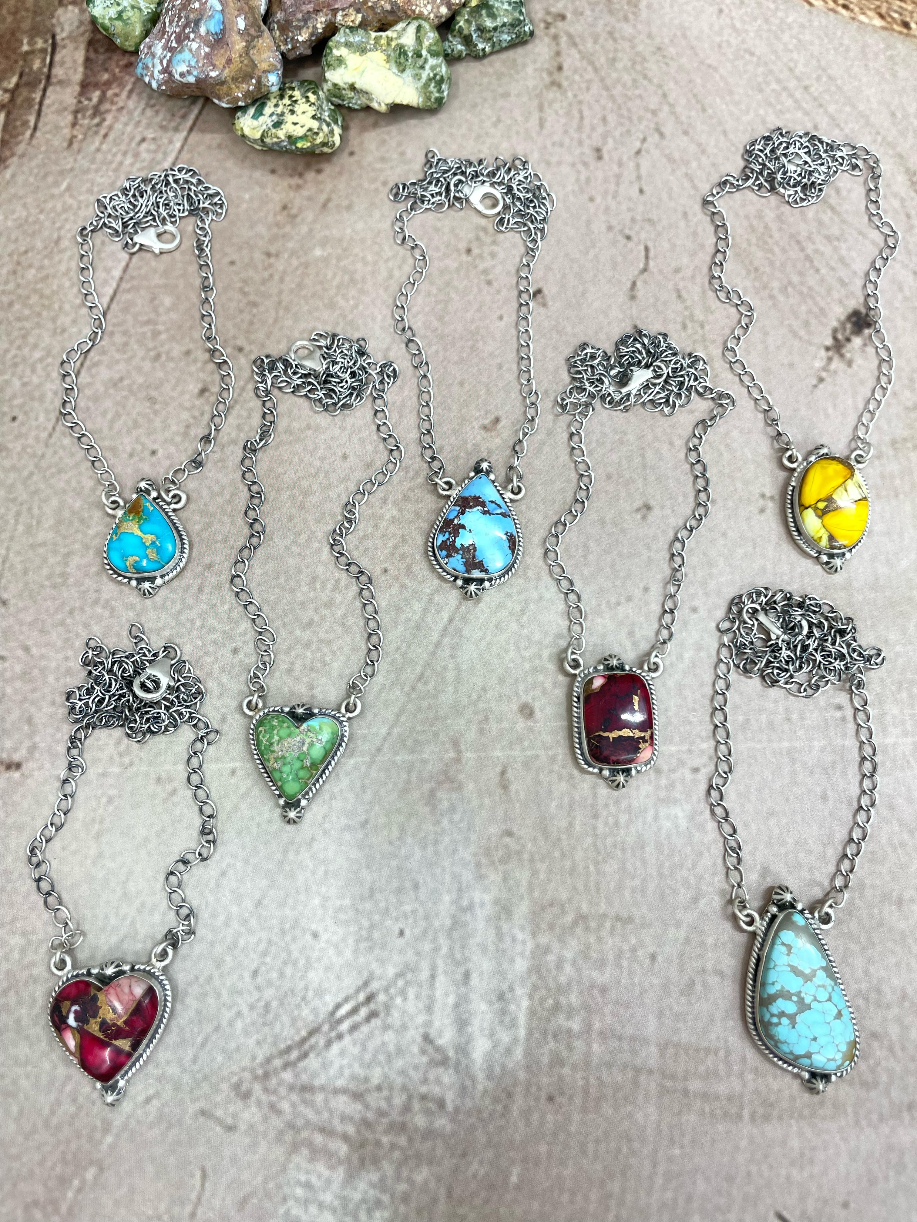 Handmade Sterling Silver Multi Stone Necklace, Signed Nizhoni