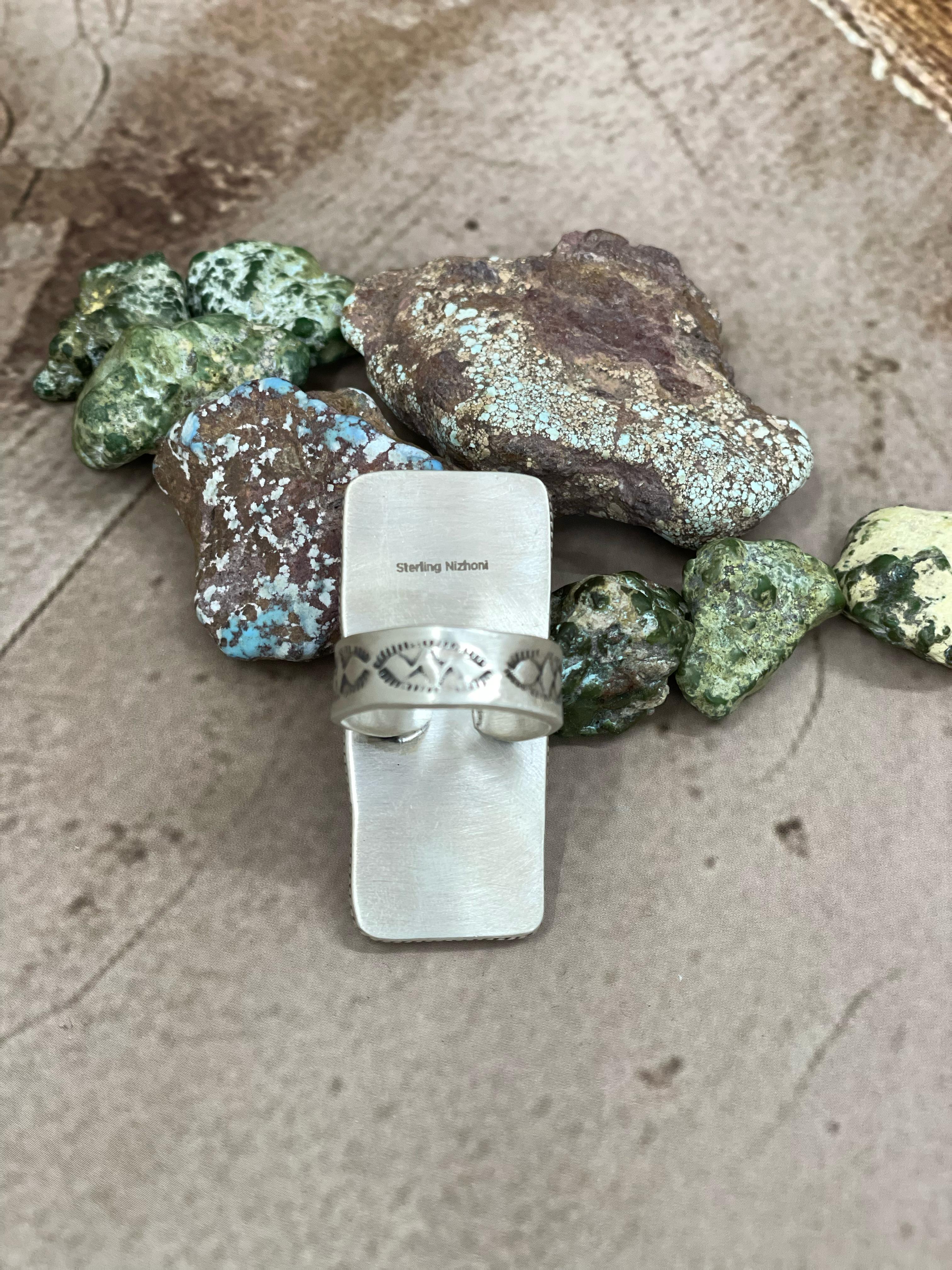 Handmade Sterling Silver Peacock Dahlia Adjustable Ring with Signed Nizhoni