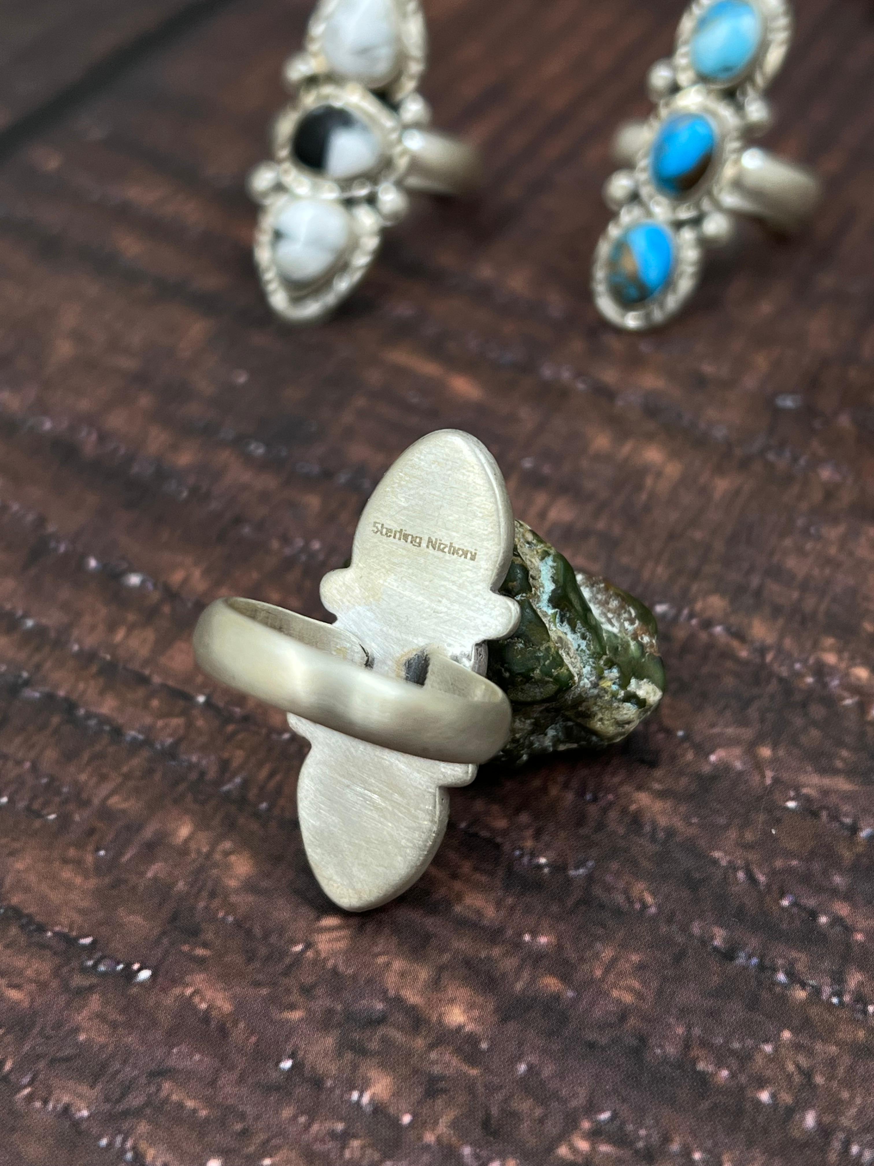 Handmade Sterling Silver Multi Stone Adjustable Ring with Signed Nizhoni