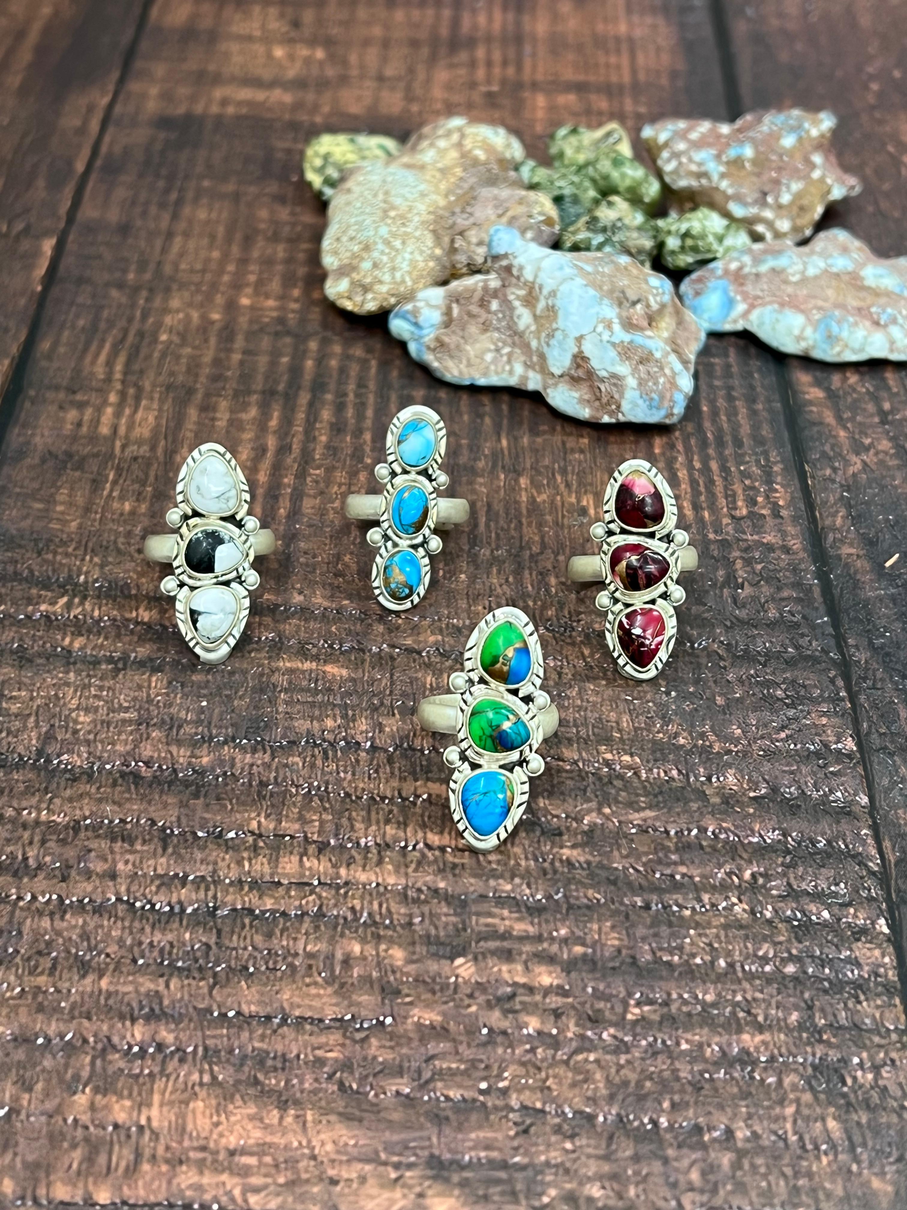 Handmade Sterling Silver Multi Stone Adjustable Ring with Signed Nizhoni