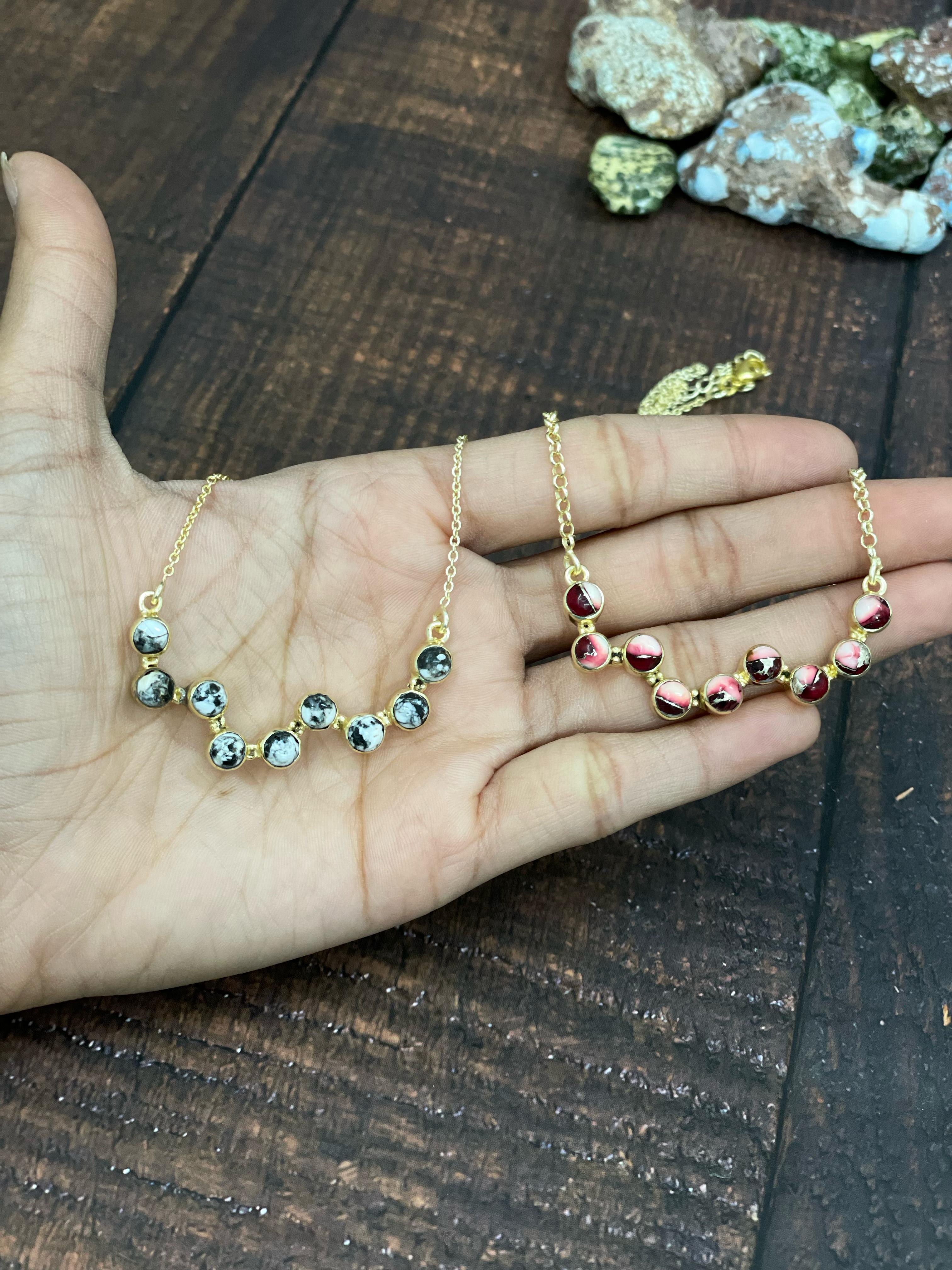 "The Golden Collection" Desert Jewels Handmade Natural Multi Stone Gold Plated Necklace