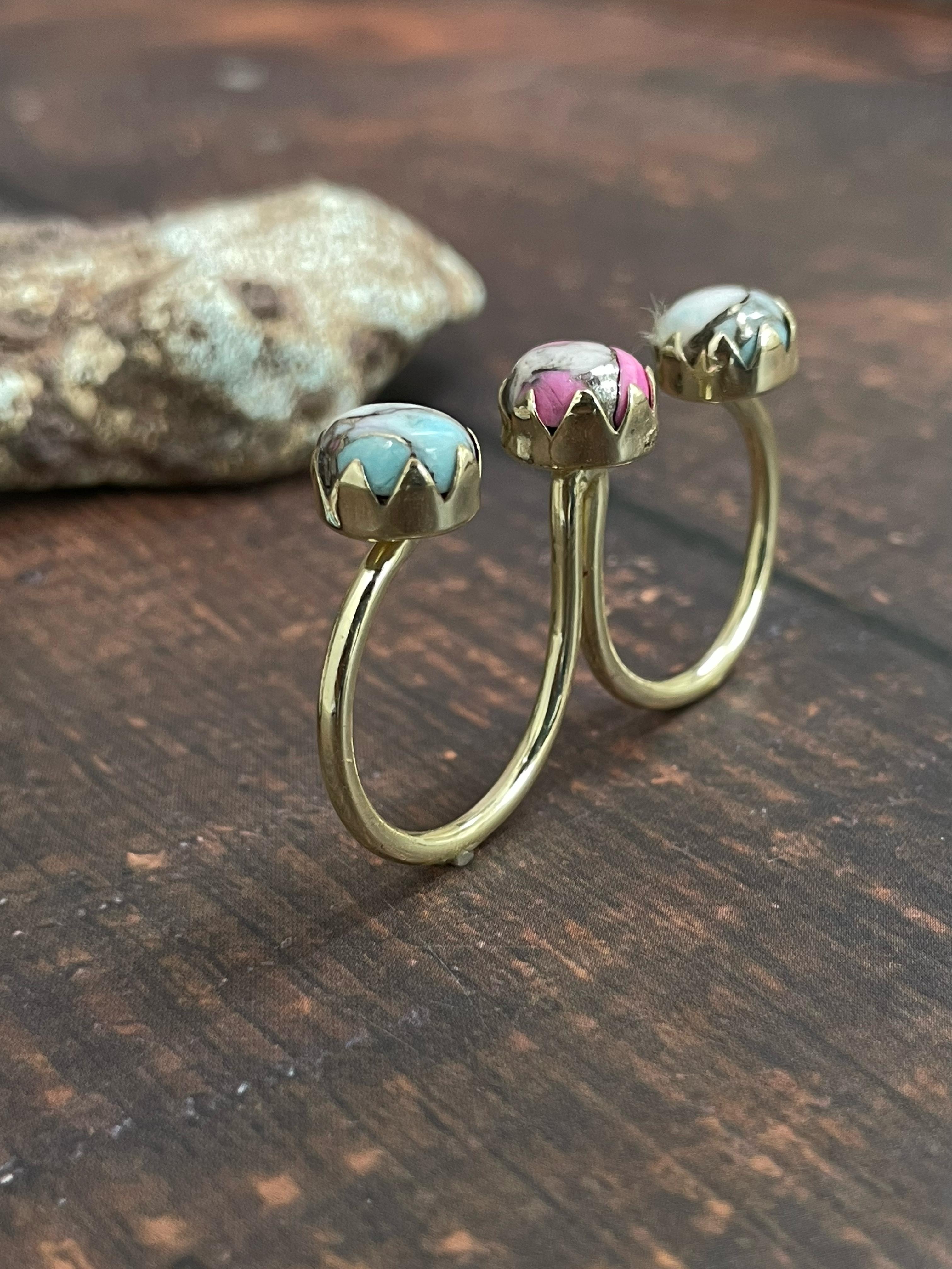 “The Golden Collection” Natural Cotton Candy 3 Stone Floating Adjustable Ring