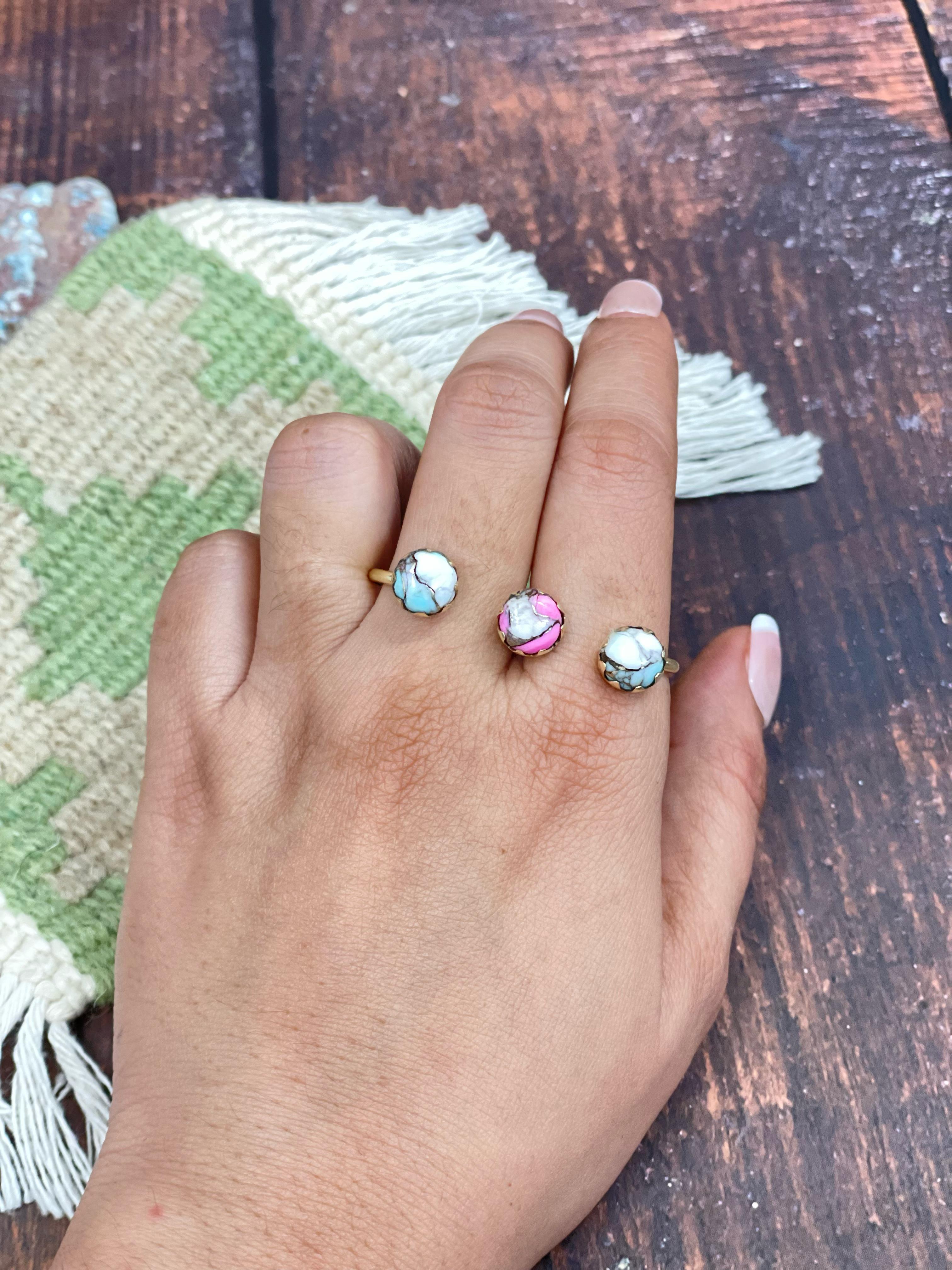 “The Golden Collection” Natural Cotton Candy 3 Stone Floating Adjustable Ring