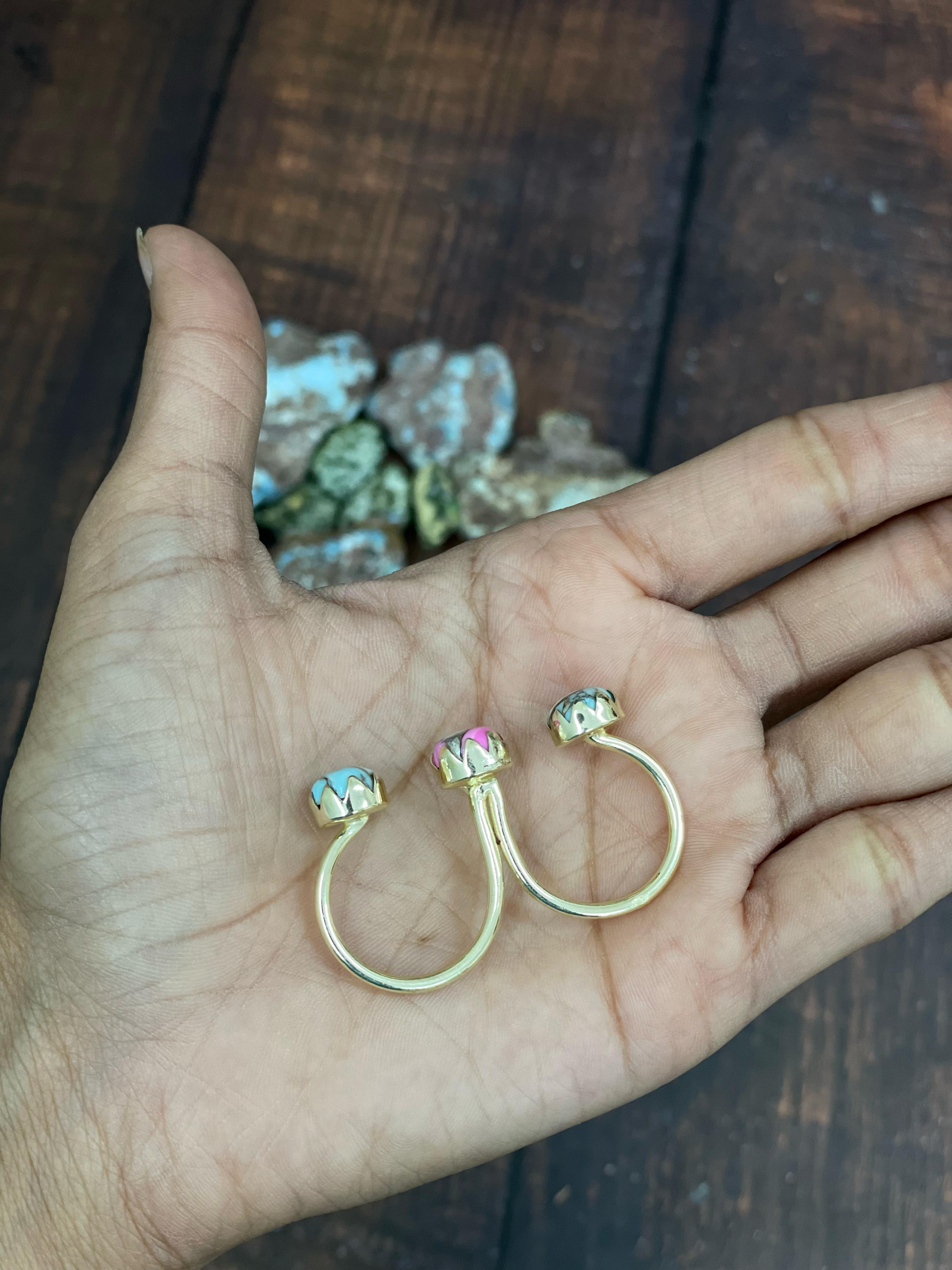 “The Golden Collection” Natural Cotton Candy 3 Stone Floating Adjustable Ring