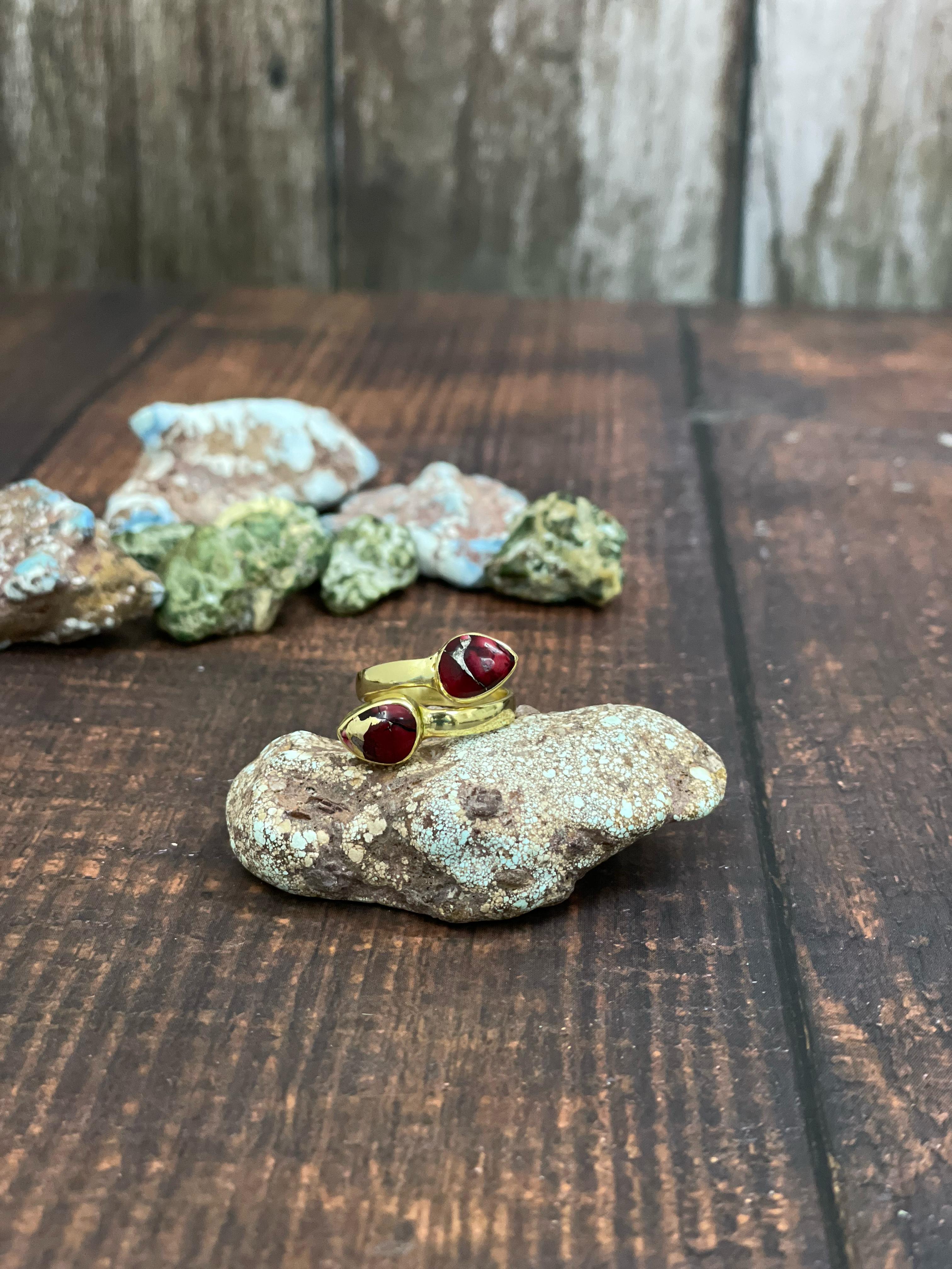 “The Golden Collection” Natural Dahlia Rose 2 Stone Adjustable Ring