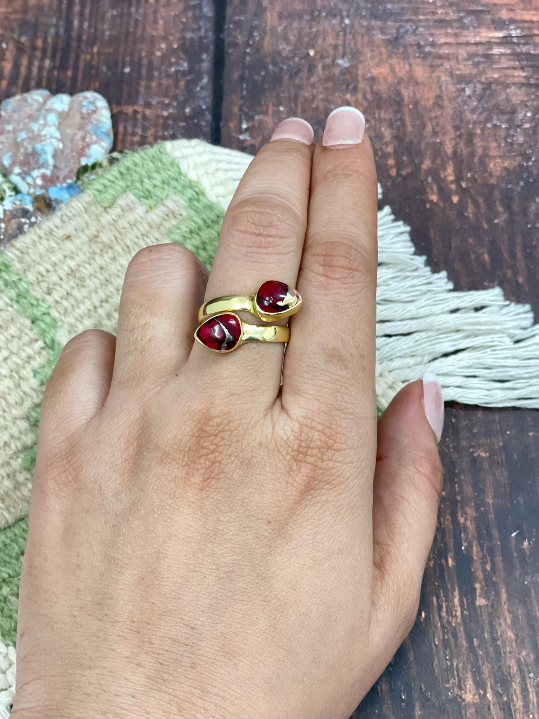 “The Golden Collection” Natural Dahlia Rose 2 Stone Adjustable Ring